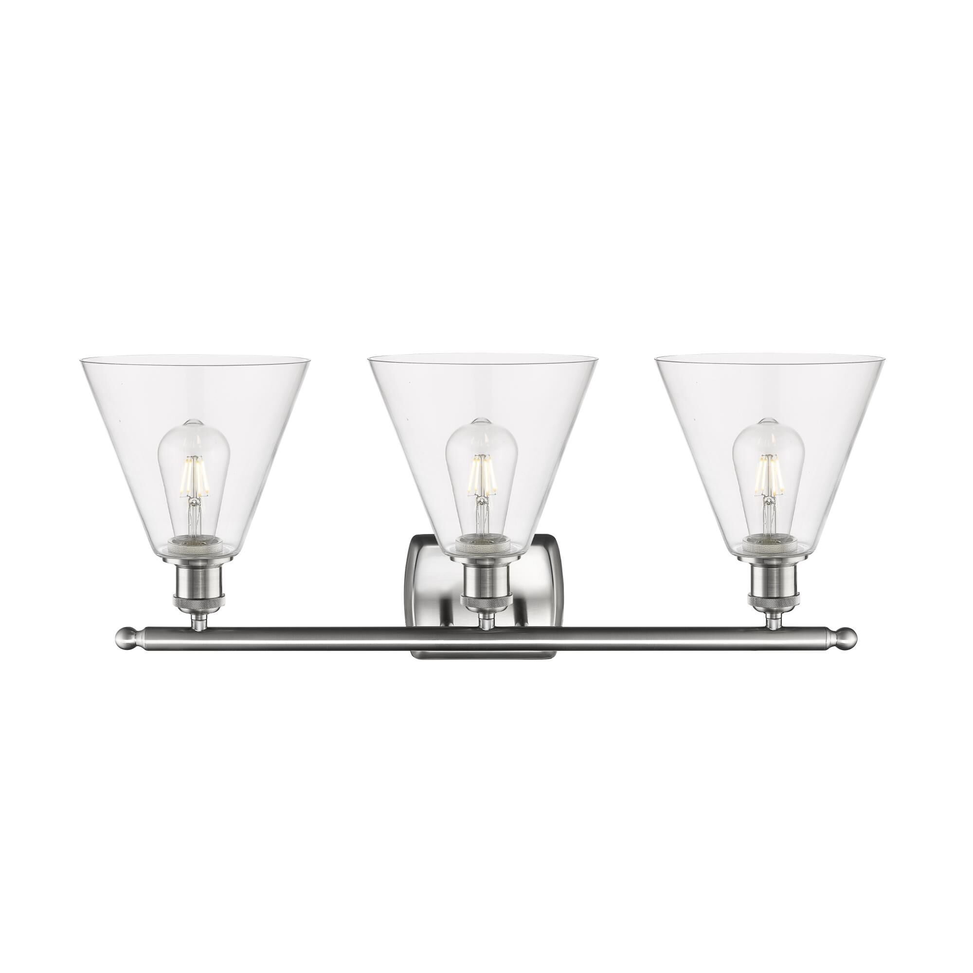 Shown in Brushed Satin Nickel finish and Clear Ballston Cone glass and No Shade shade