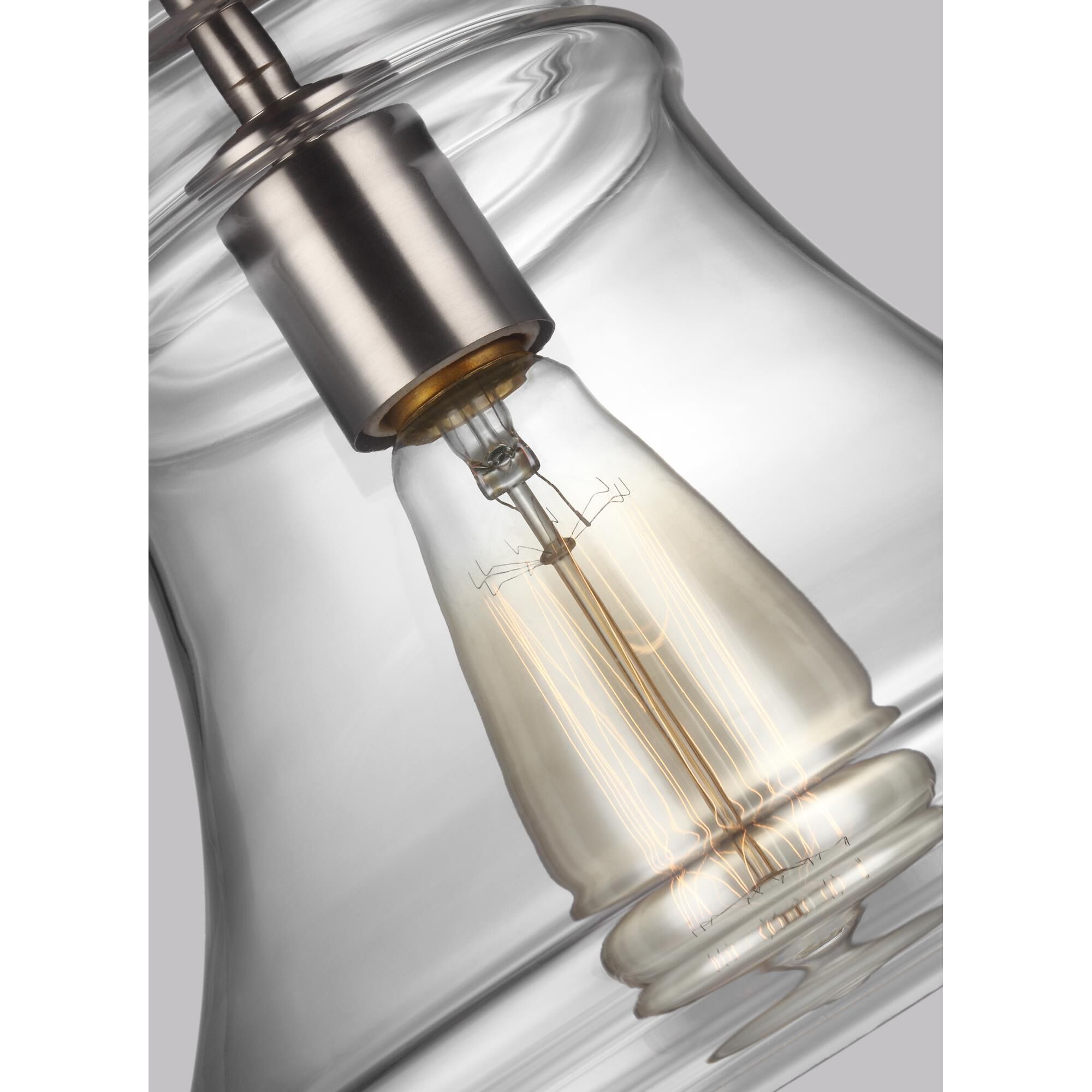 Shown in Satin Nickel finish and clear  glass and Clear shade