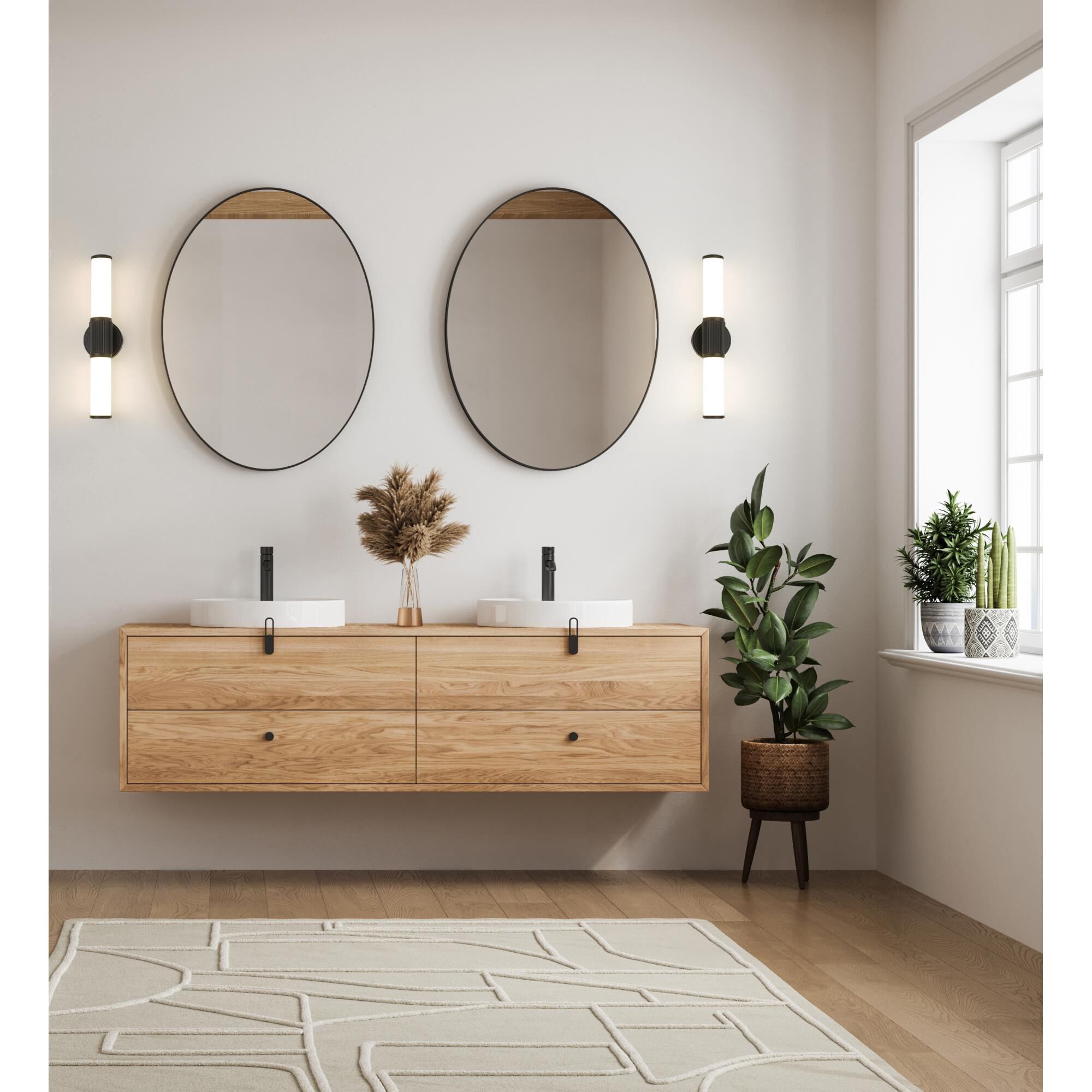 Shown in Matte Black finish and Opal White glass and Opal White shade