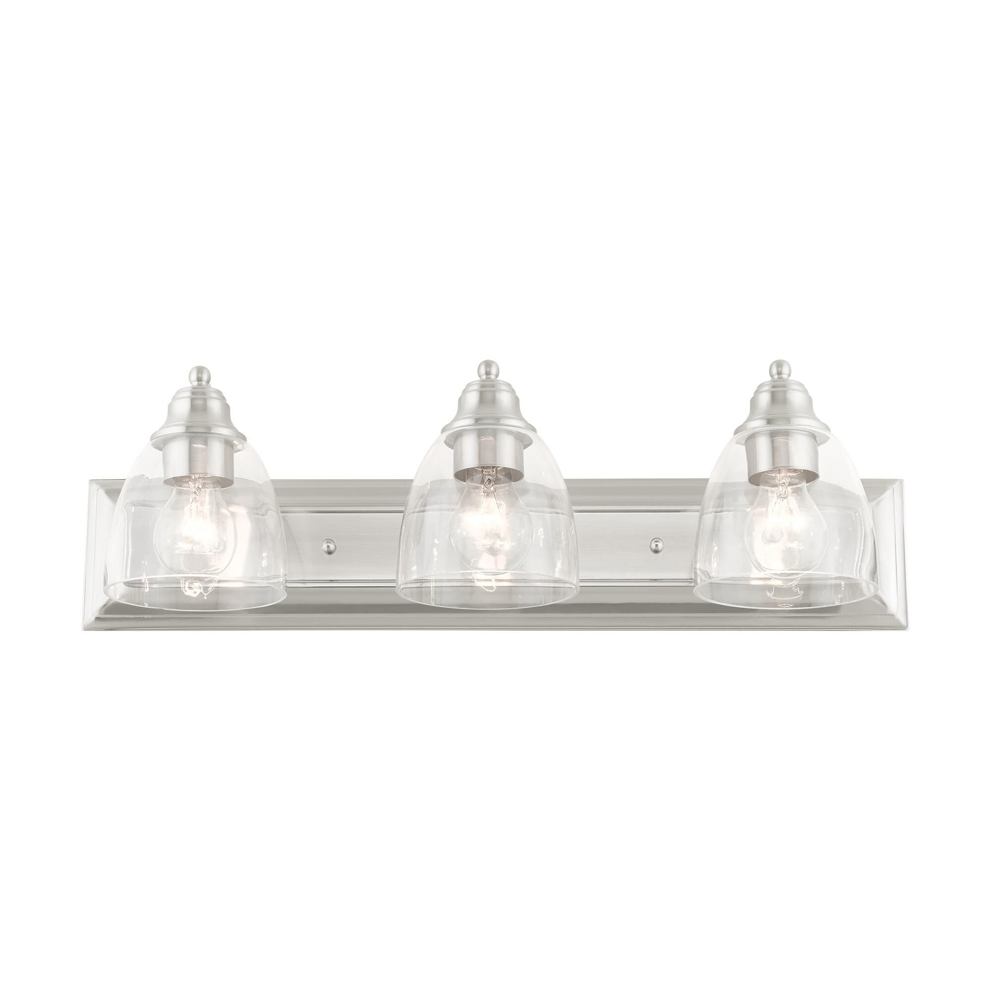 Shown in Brushed Nickel finish and Hand Blown Clear glass