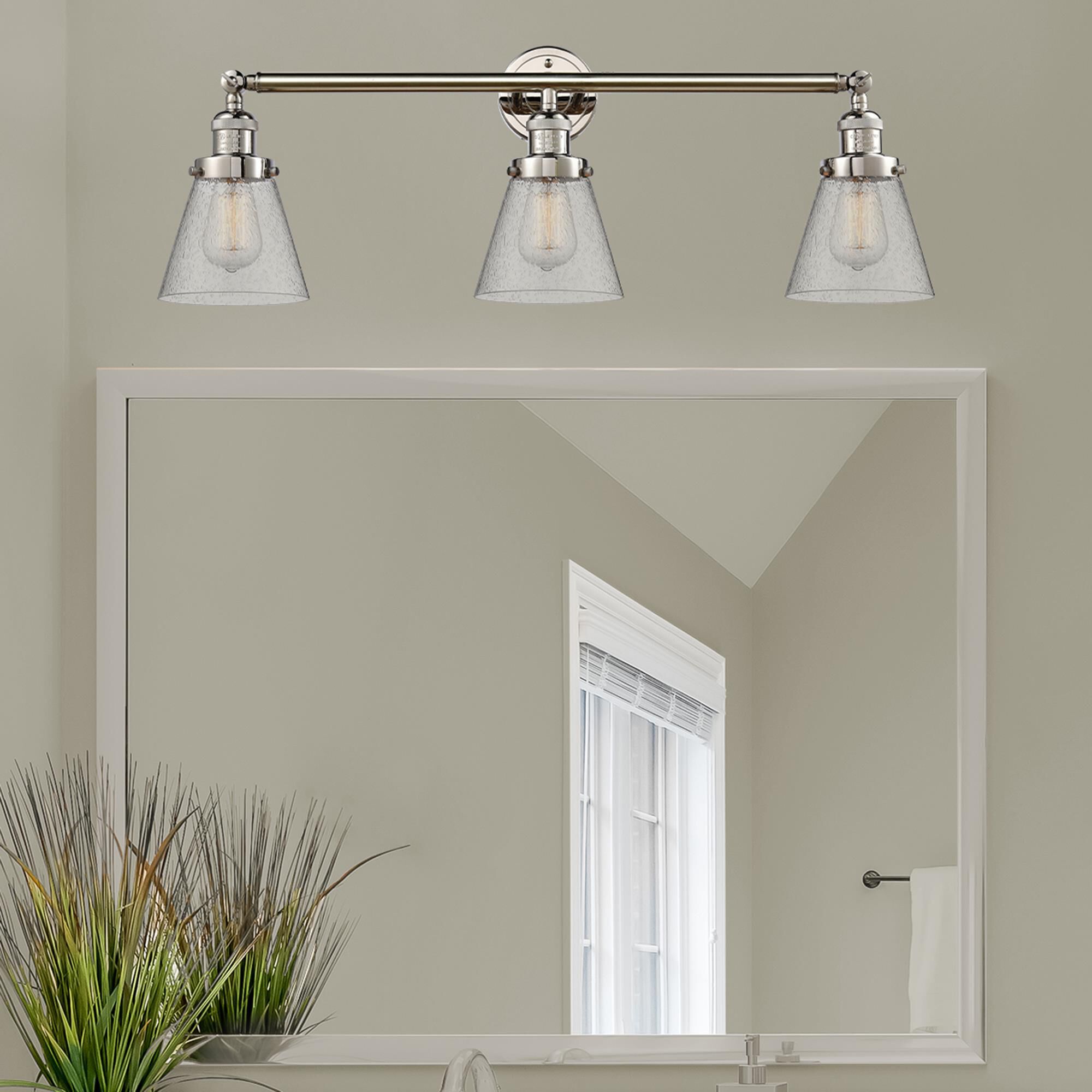 Shown in Polished Nickel finish and Seedy glass