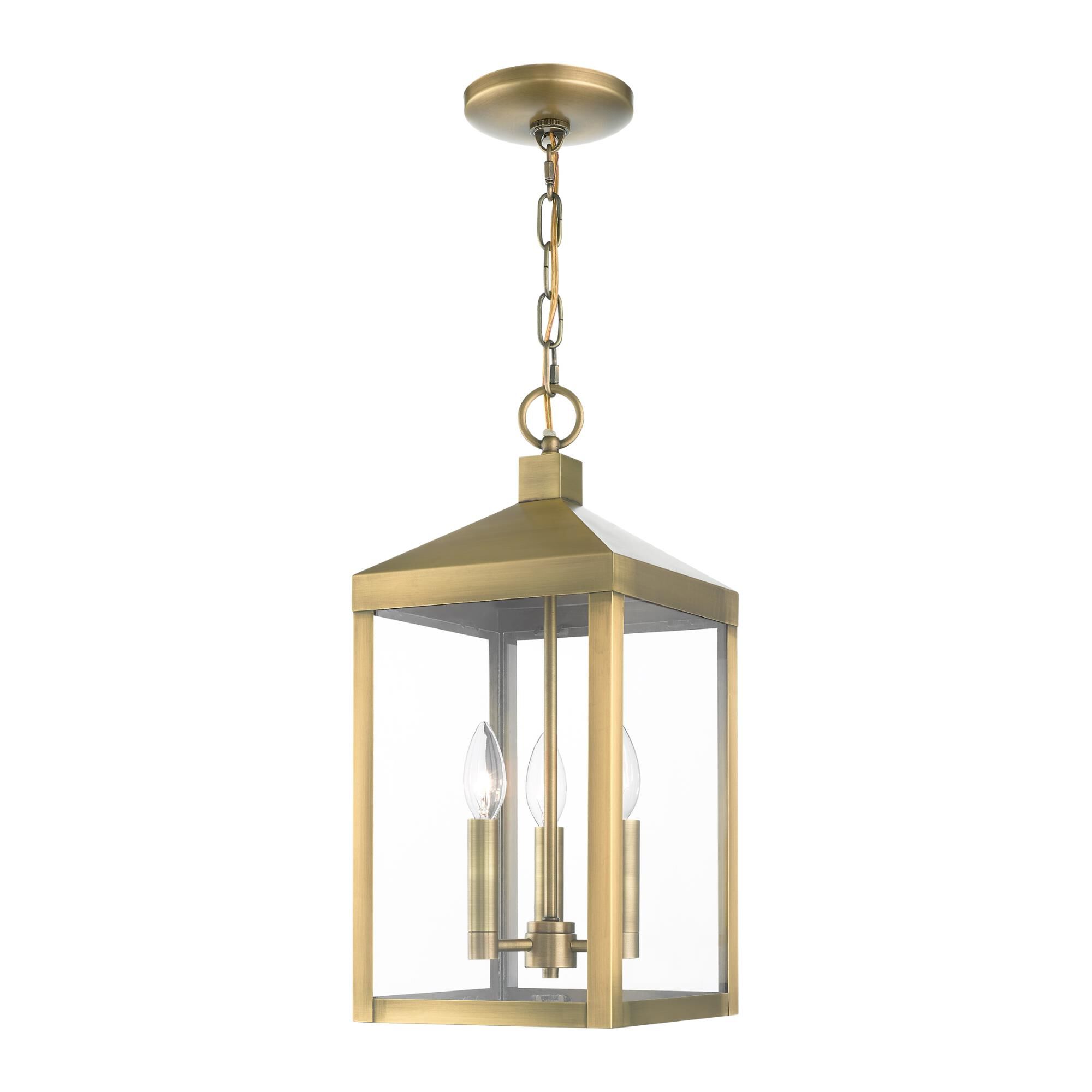 Shown in Antique Brass finish and Clear glass and Clear Glass shade
