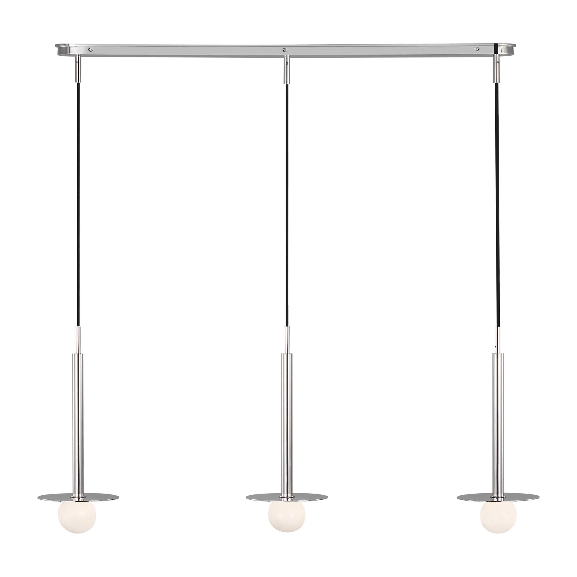 Shown in Polished Nickel finish and Milk glass