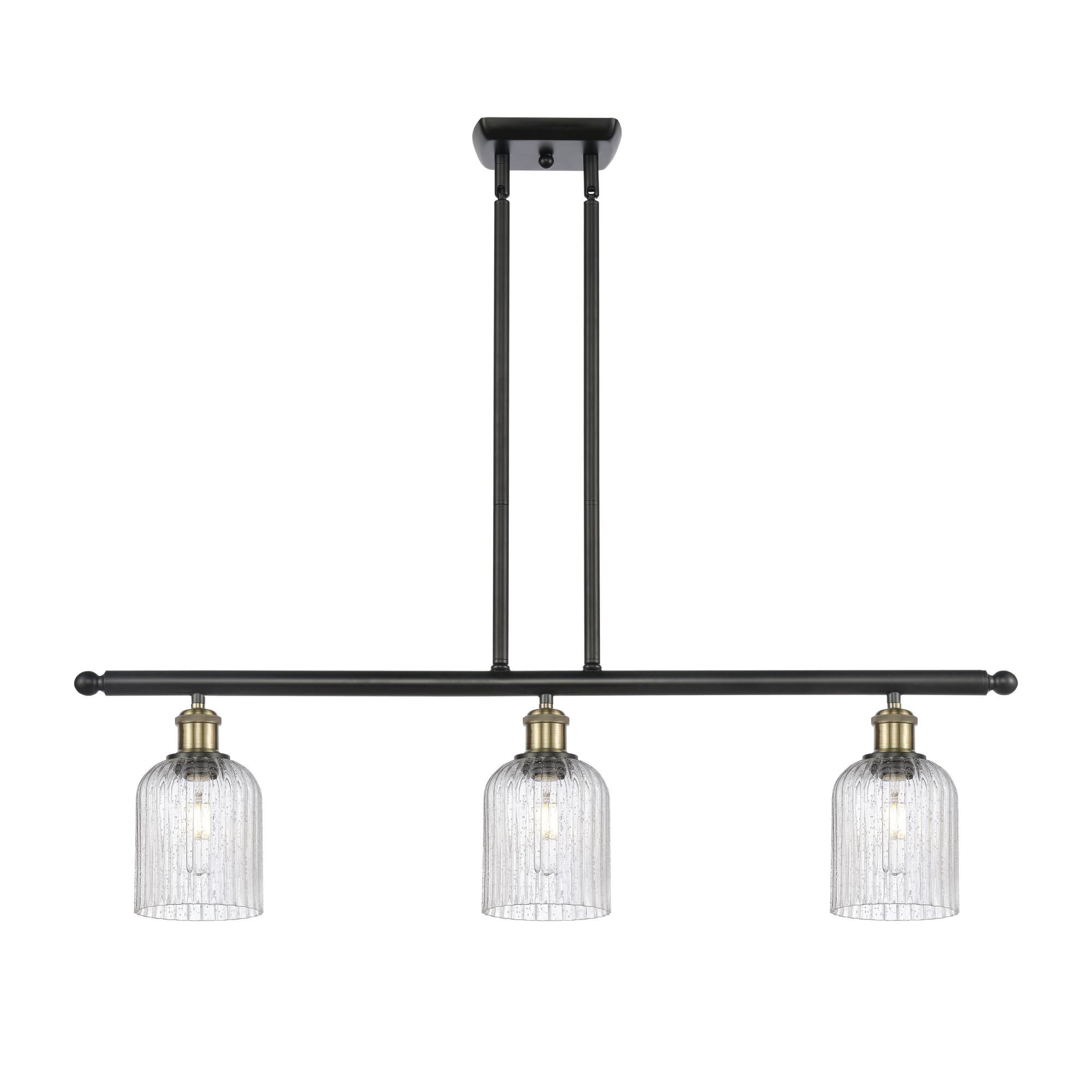 Shown in Black Antique Brass finish and Seedy shade