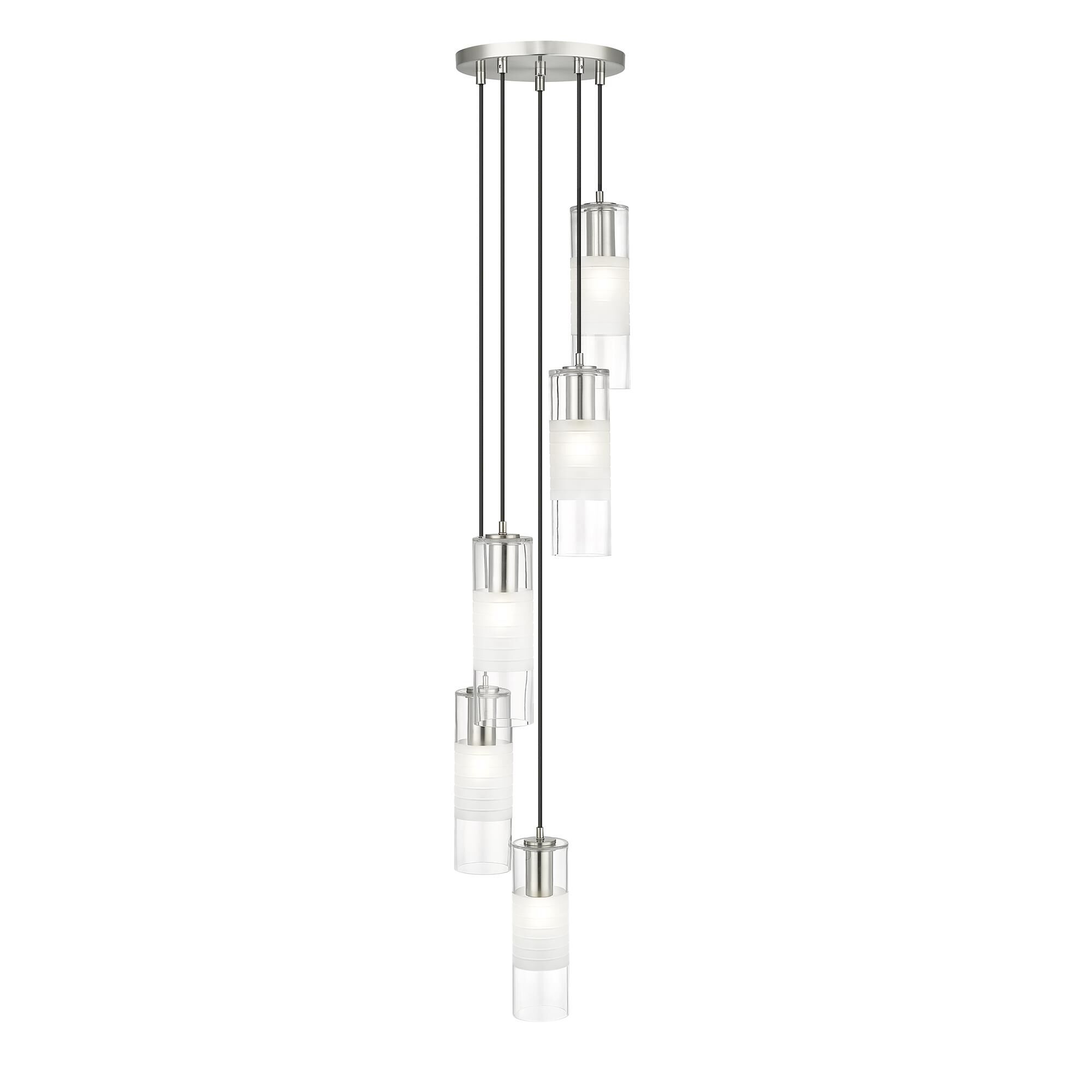 Shown in Brushed Nickel finish and Clear+frosted glass and Clear+frosted shade