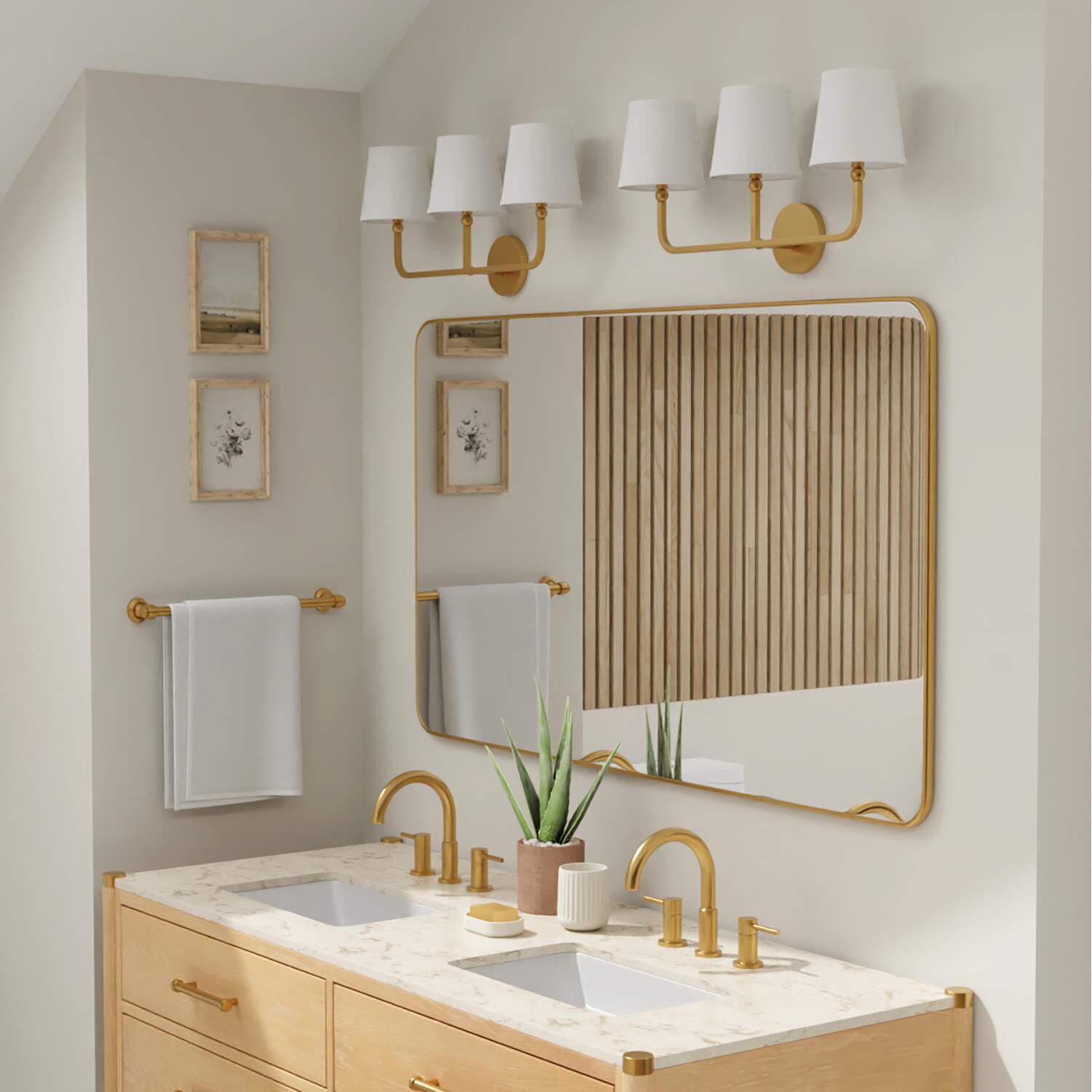 Shown in Aged Brass finish and White Fabric Stay-Straight shade