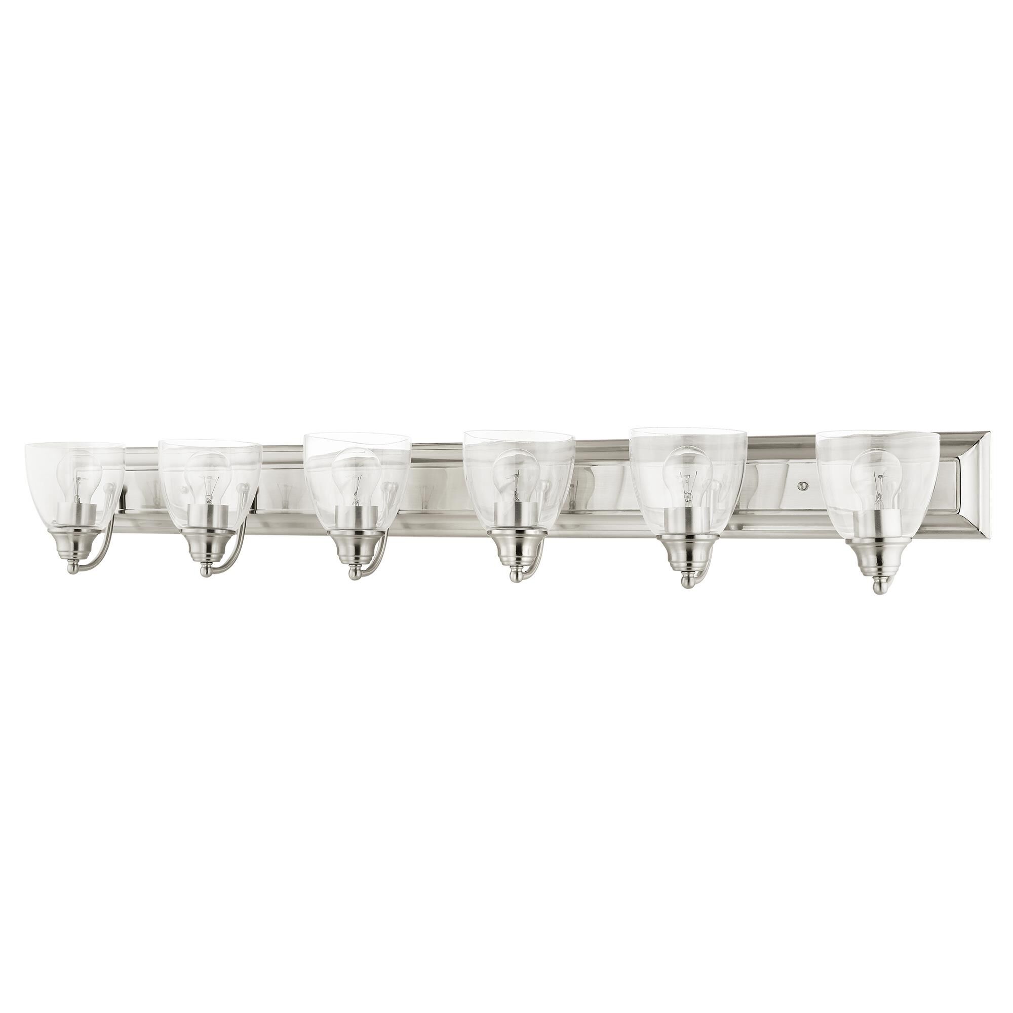 Shown in Brushed Nickel finish and Hand Blown Clear glass