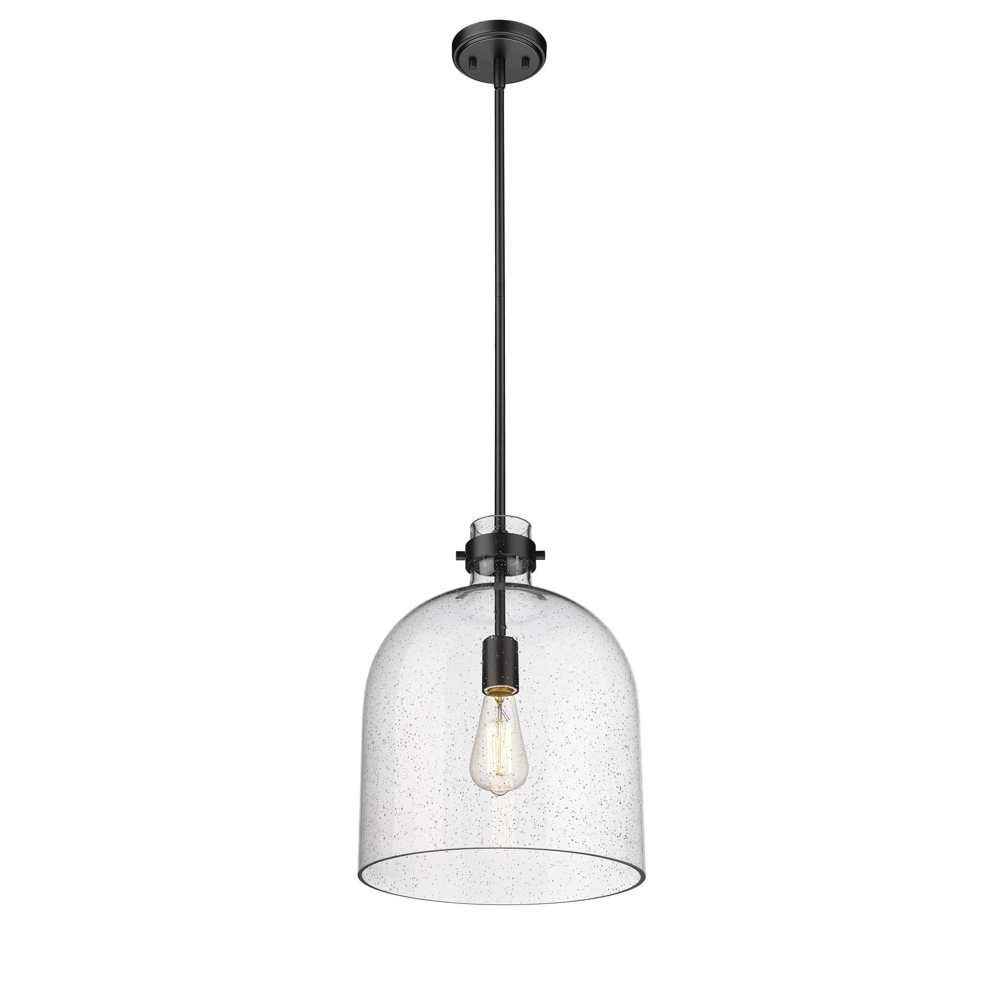 Shown in Matte Black finish and Glass shade