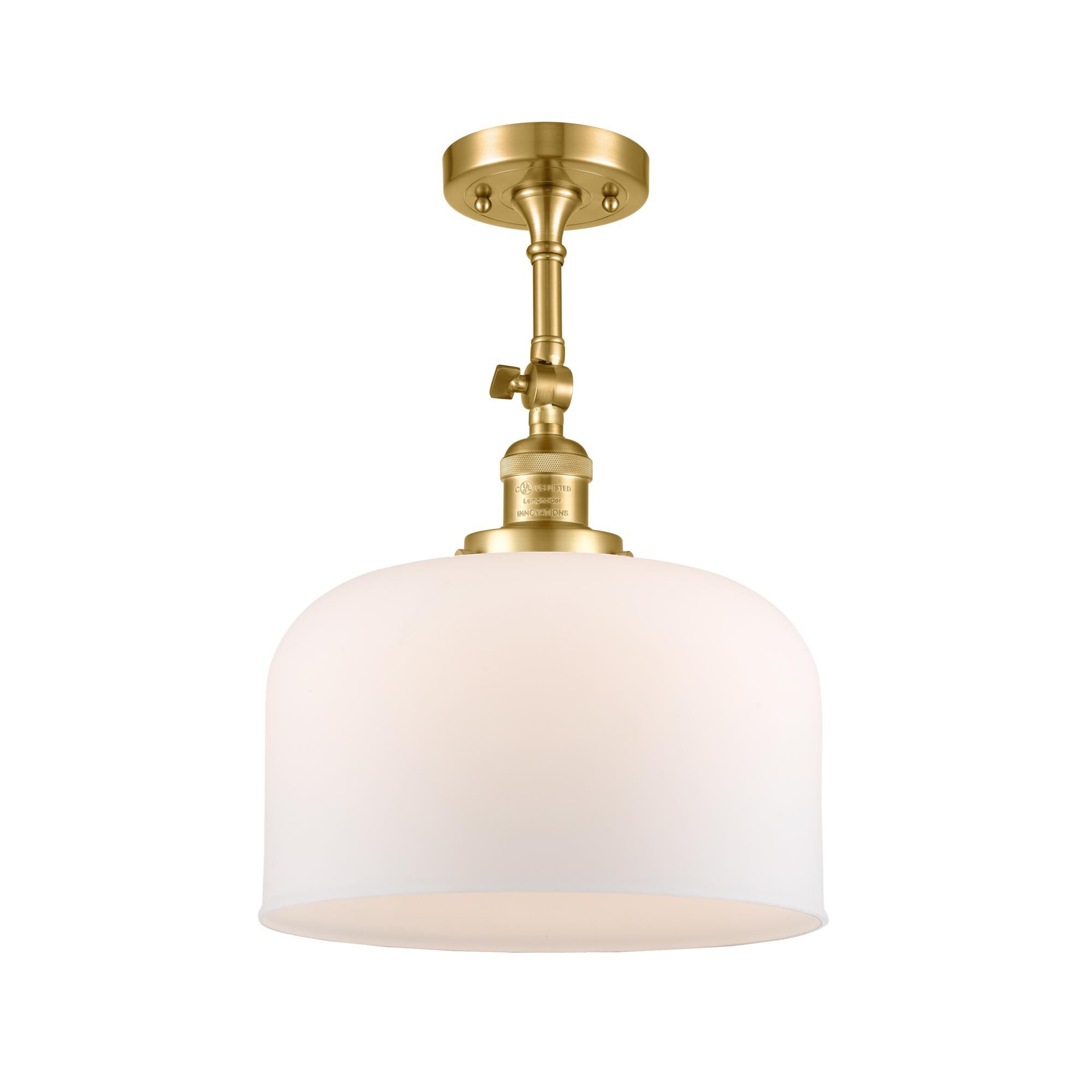 Shown in Satin Gold finish and Matte White Cased X-Large Bell glass