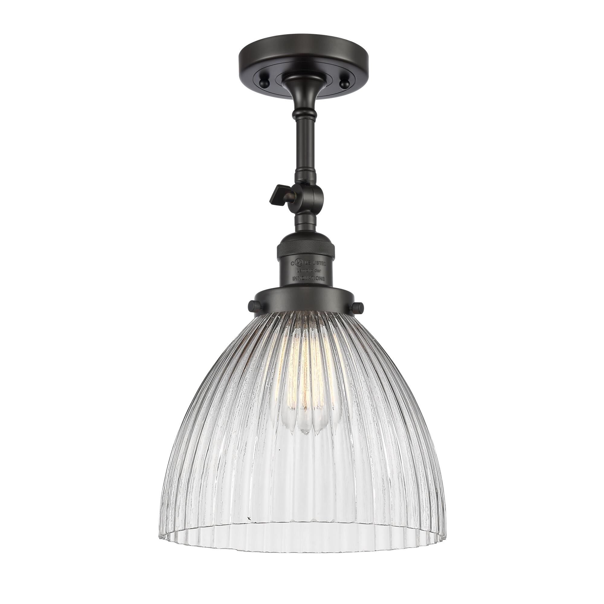 Shown in Oil Rubbed Bronze finish and Clear Halophane glass