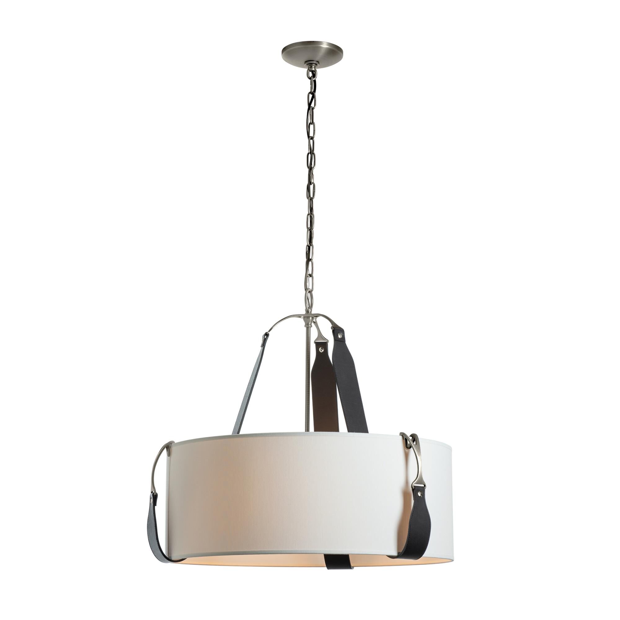 Shown in Polished Nickel finish and Natural Anna shade and Leather Black accent