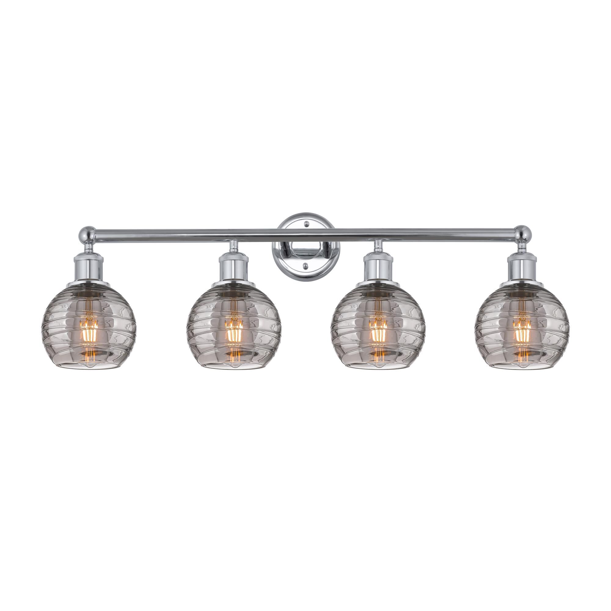 Shown in Polished Chrome finish and Light Smoke Deco Swirl glass