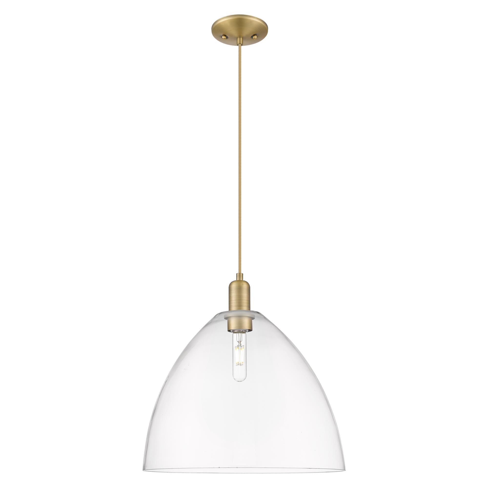 Shown in Brushed Brass finish and Clear glass