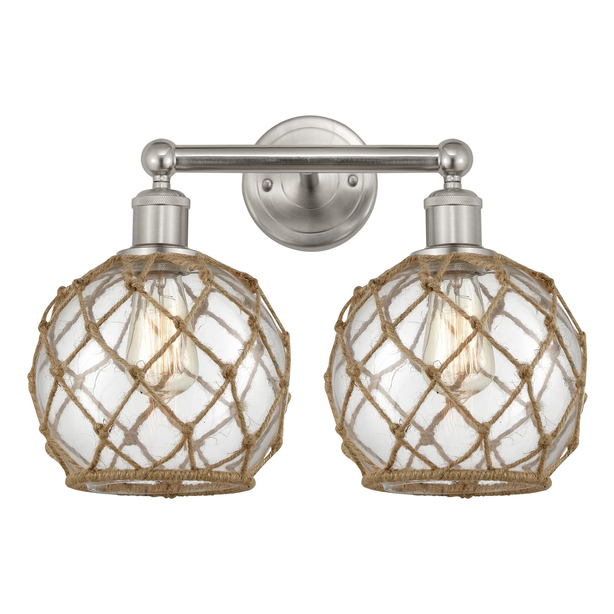 Shown in Brushed Satin Nickel finish and Clear with Brown Rope glass