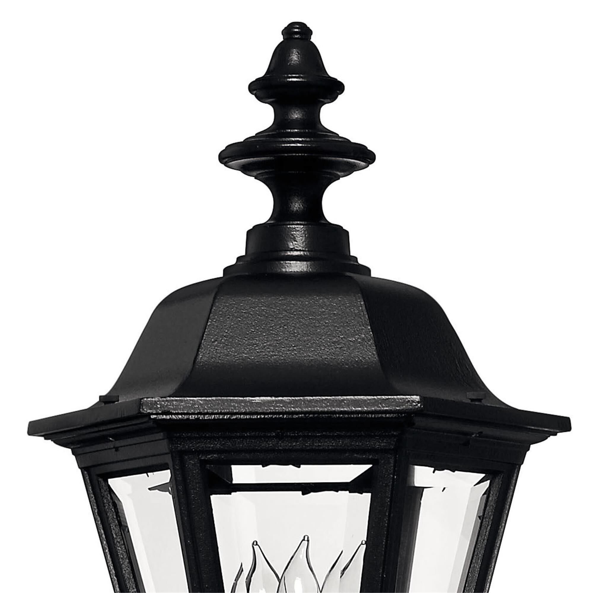 Shown in Black finish and Clear Beveled Panels glass