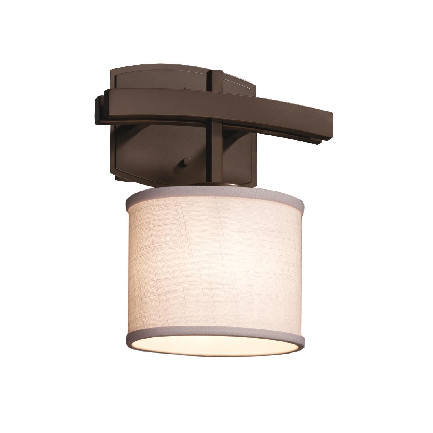Shown in Dark Bronze finish and White Woven Fabric shade and Oval accent
