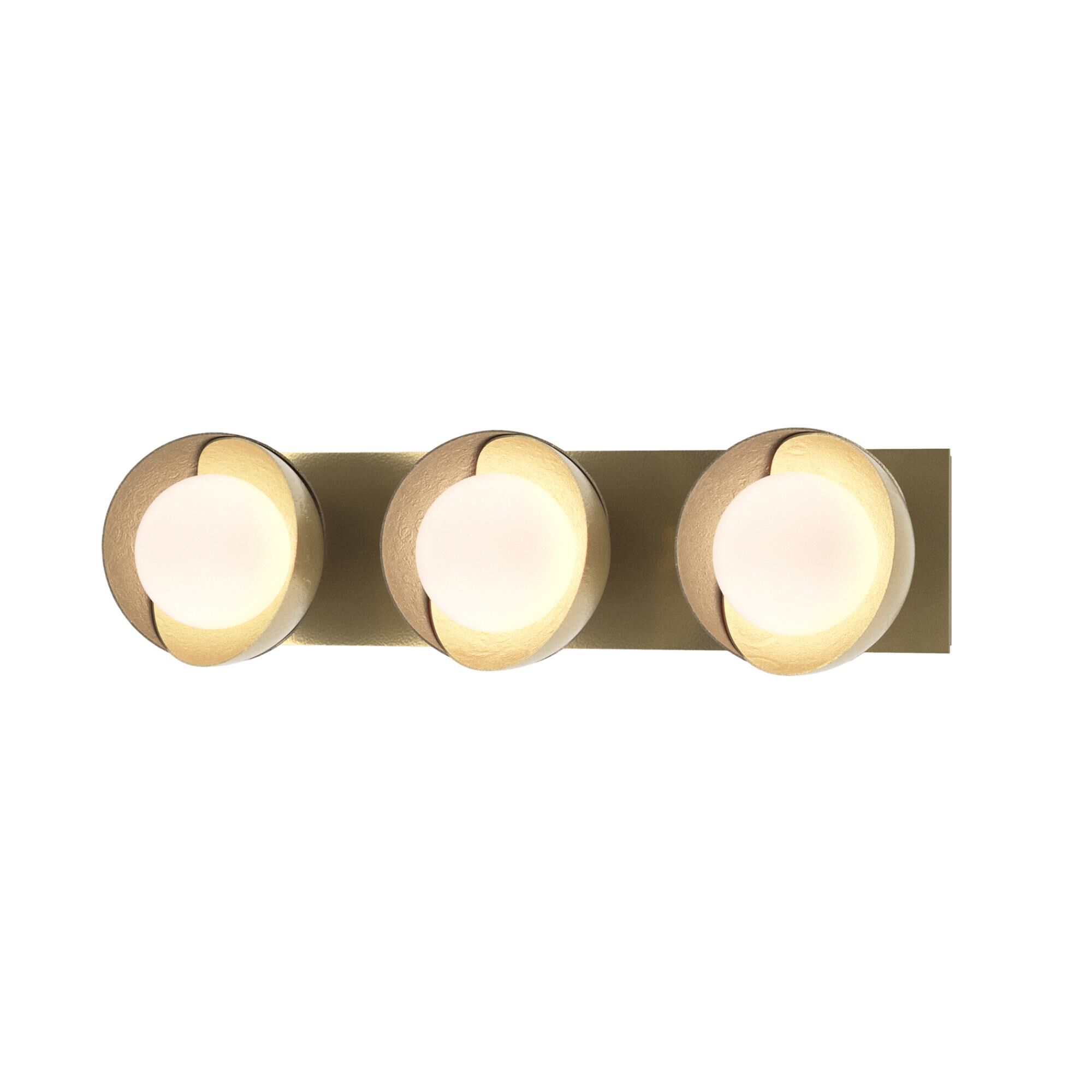 Shown in Modern Brass finish and Opal glass and Soft Gold (84) accent