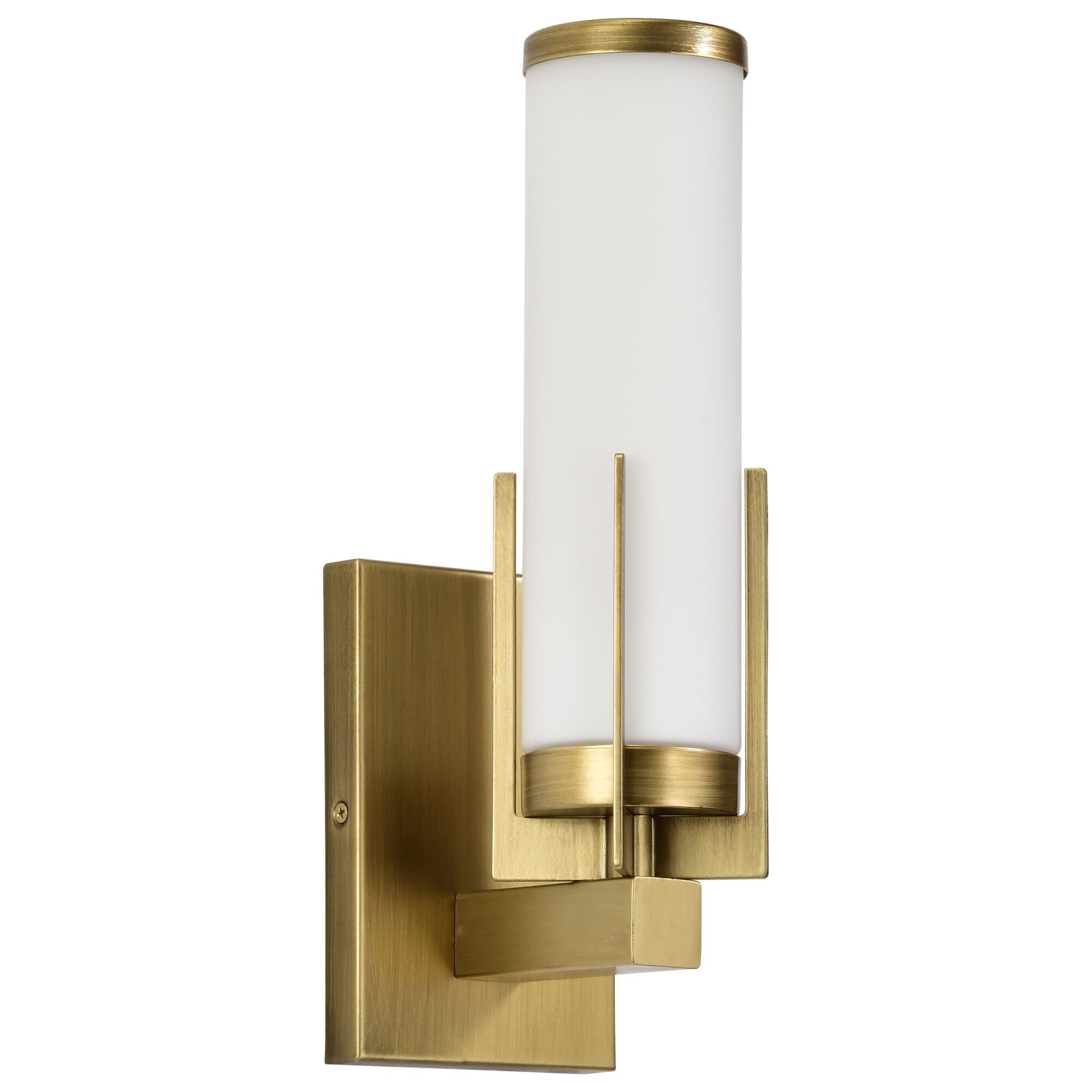 Shown in Natural Brass finish and White glass