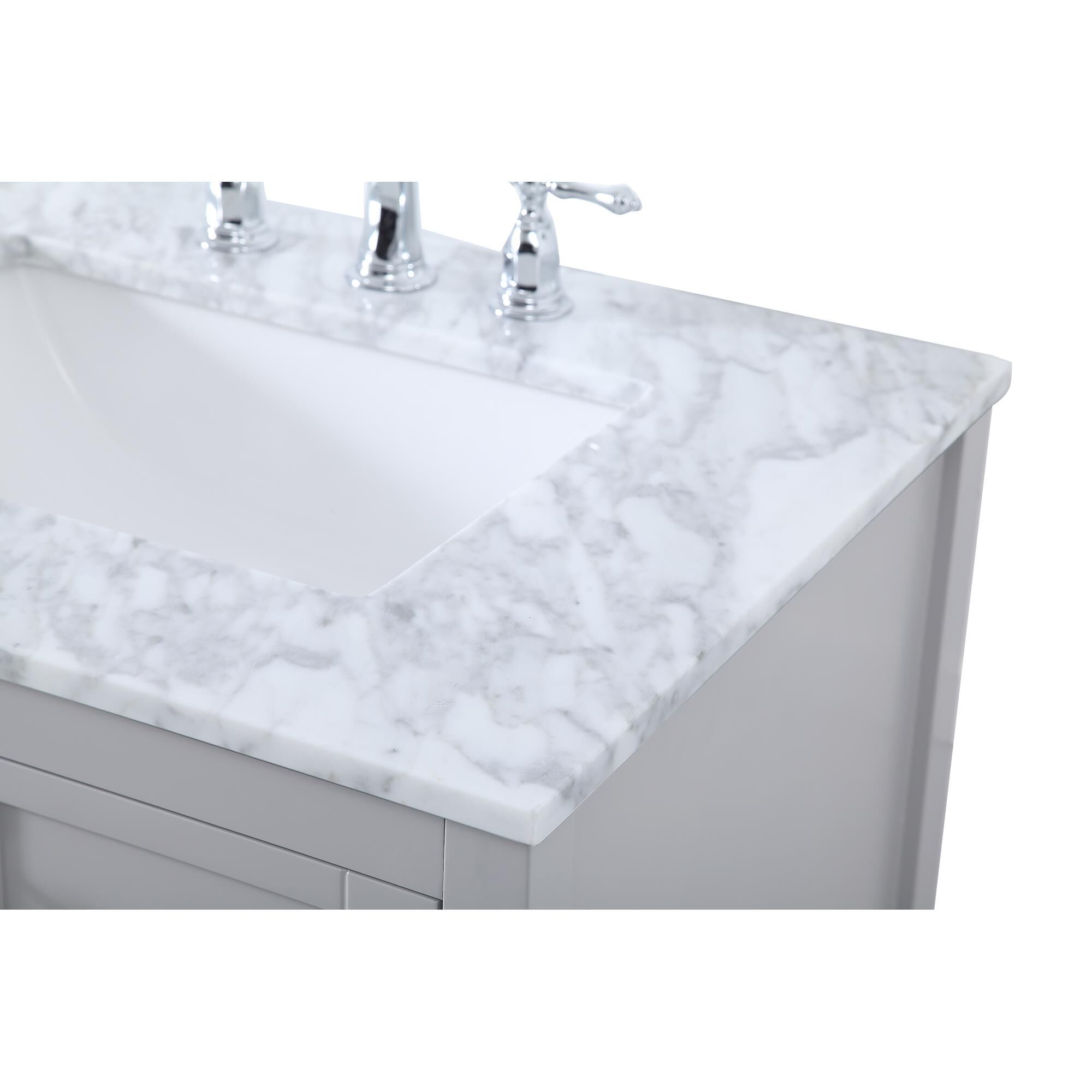 Shown in Gray And Brushed Nickel With Carrara White Marble finish