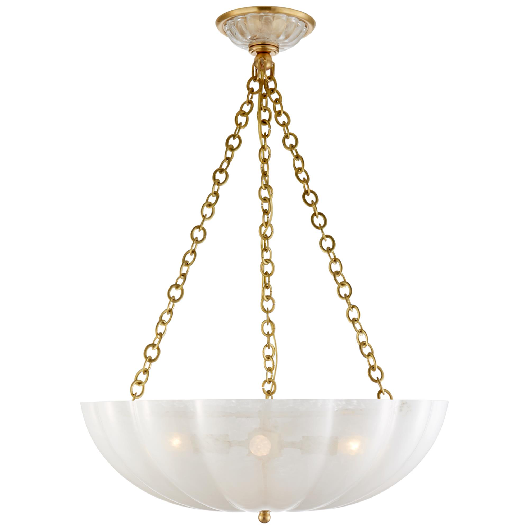 Shown in Hand-Rubbed Antique Brass finish and White glass