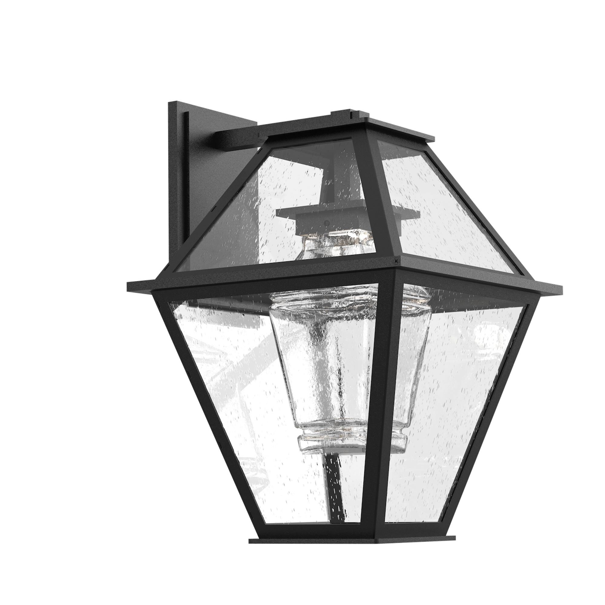 Shown in Textured Black finish and Clear Seeded And Blown glass