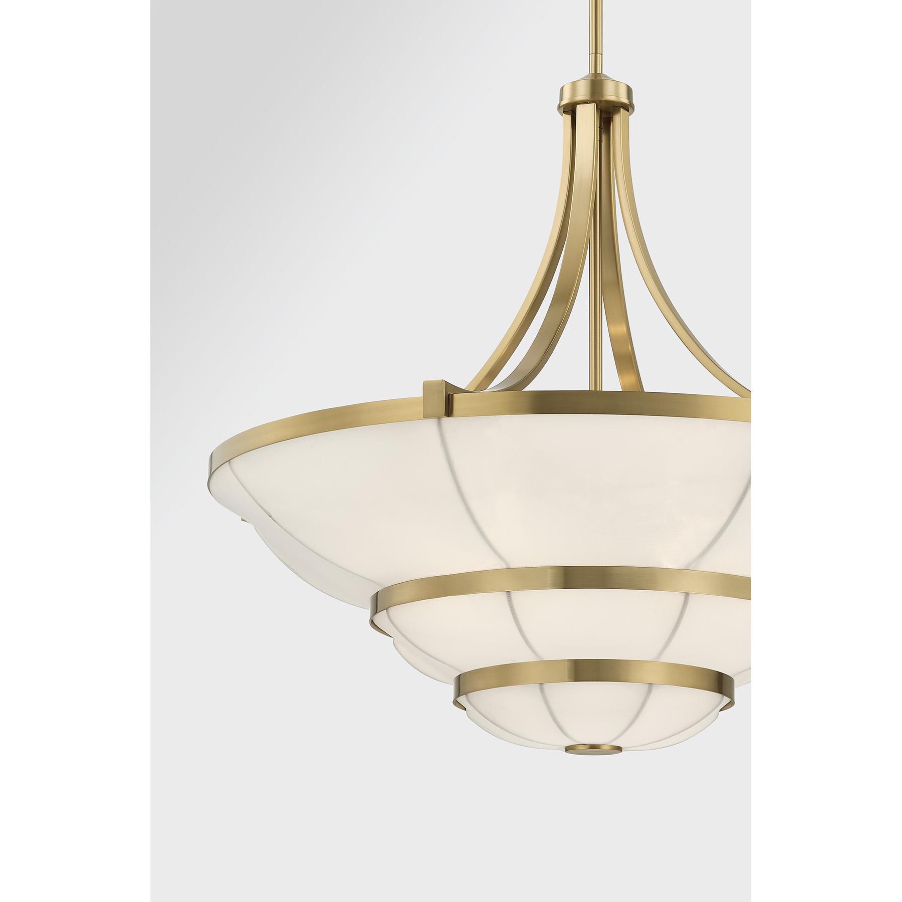 Shown in Warm Brass finish and Sheer White Fabric shade