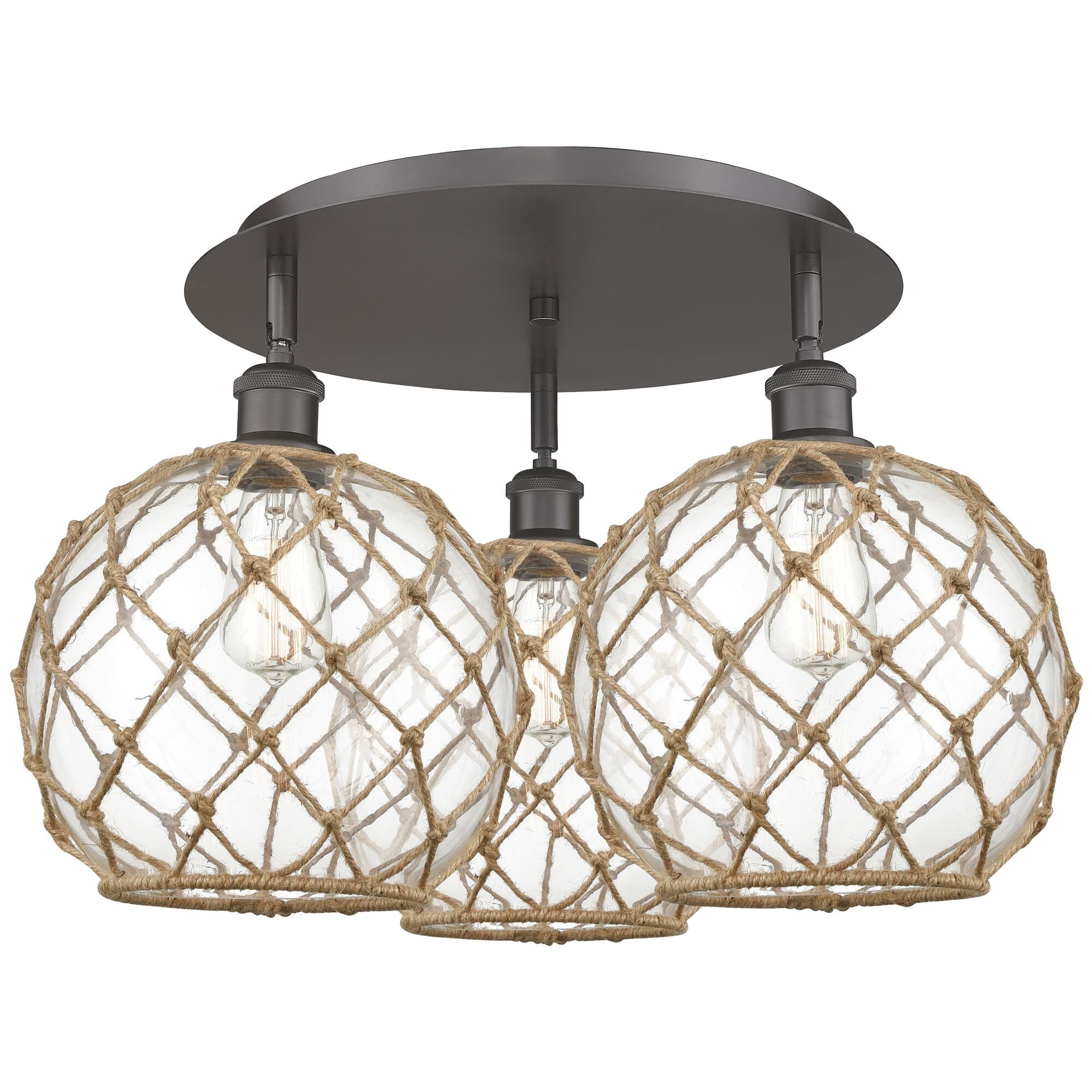 Shown in Oil Rubbed Bronze finish and Clear with Brown Rope glass
