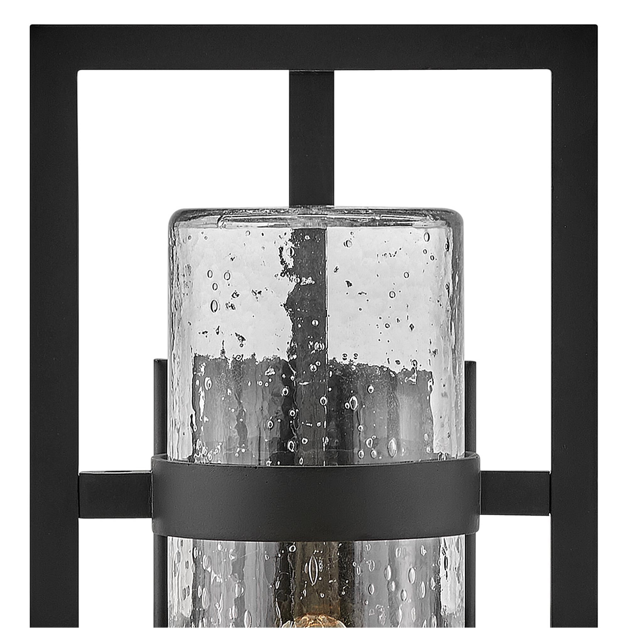 Shown in Black finish and Clear Seedy glass