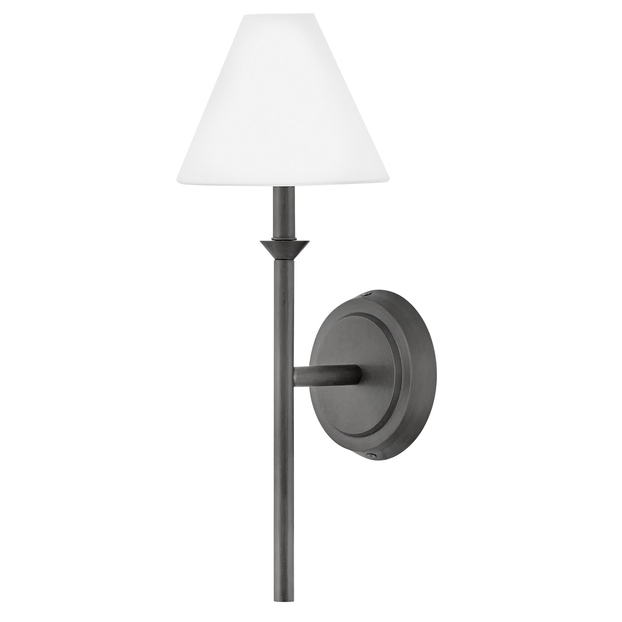 Shown in Blackened Brass finish and Etched Opal glass