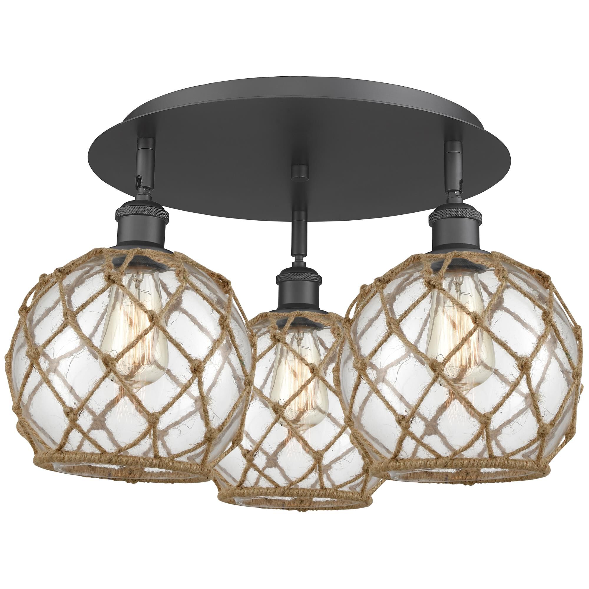 Shown in Matte Black finish and Clear with Brown Rope glass