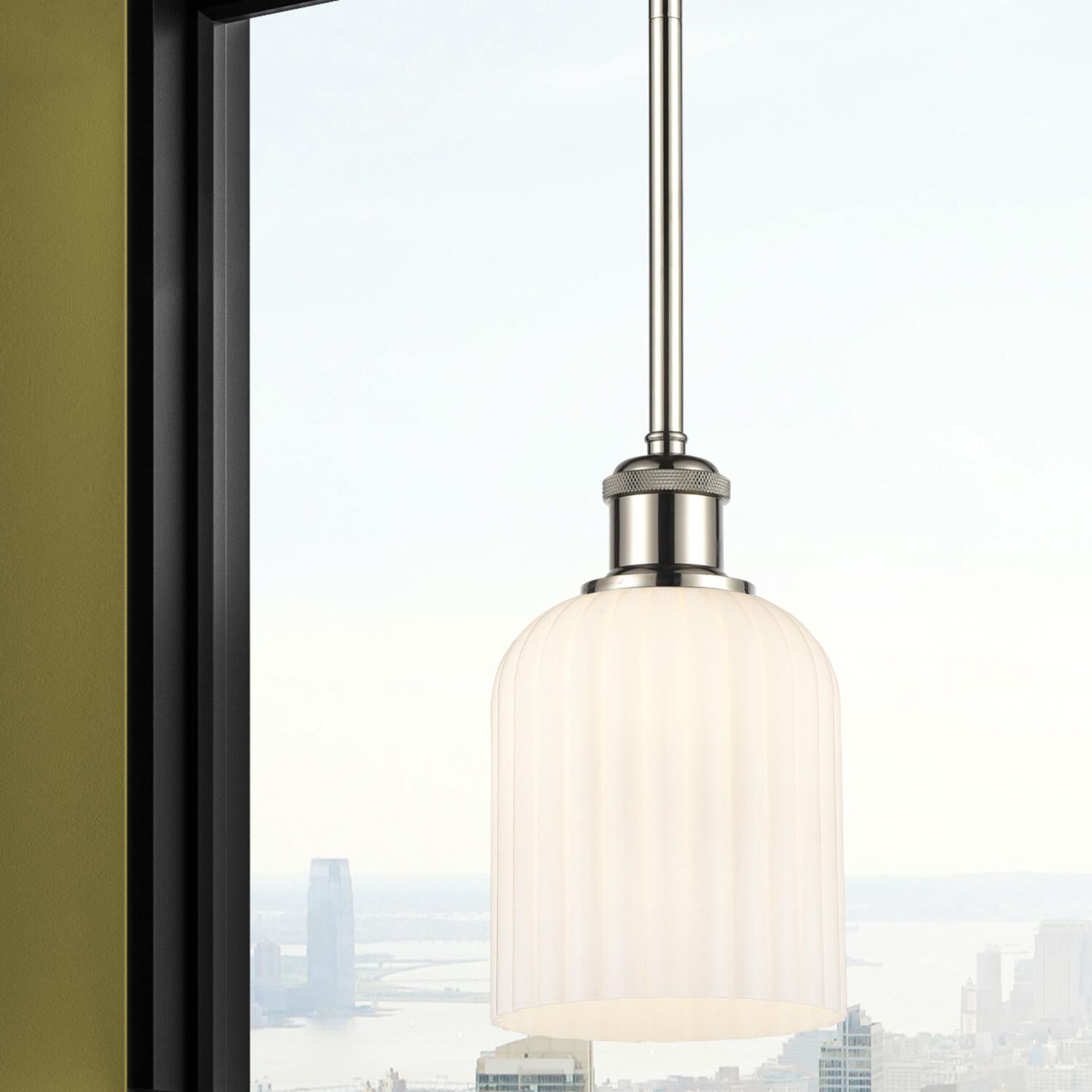 Shown in Polished Nickel finish and Gloss White glass