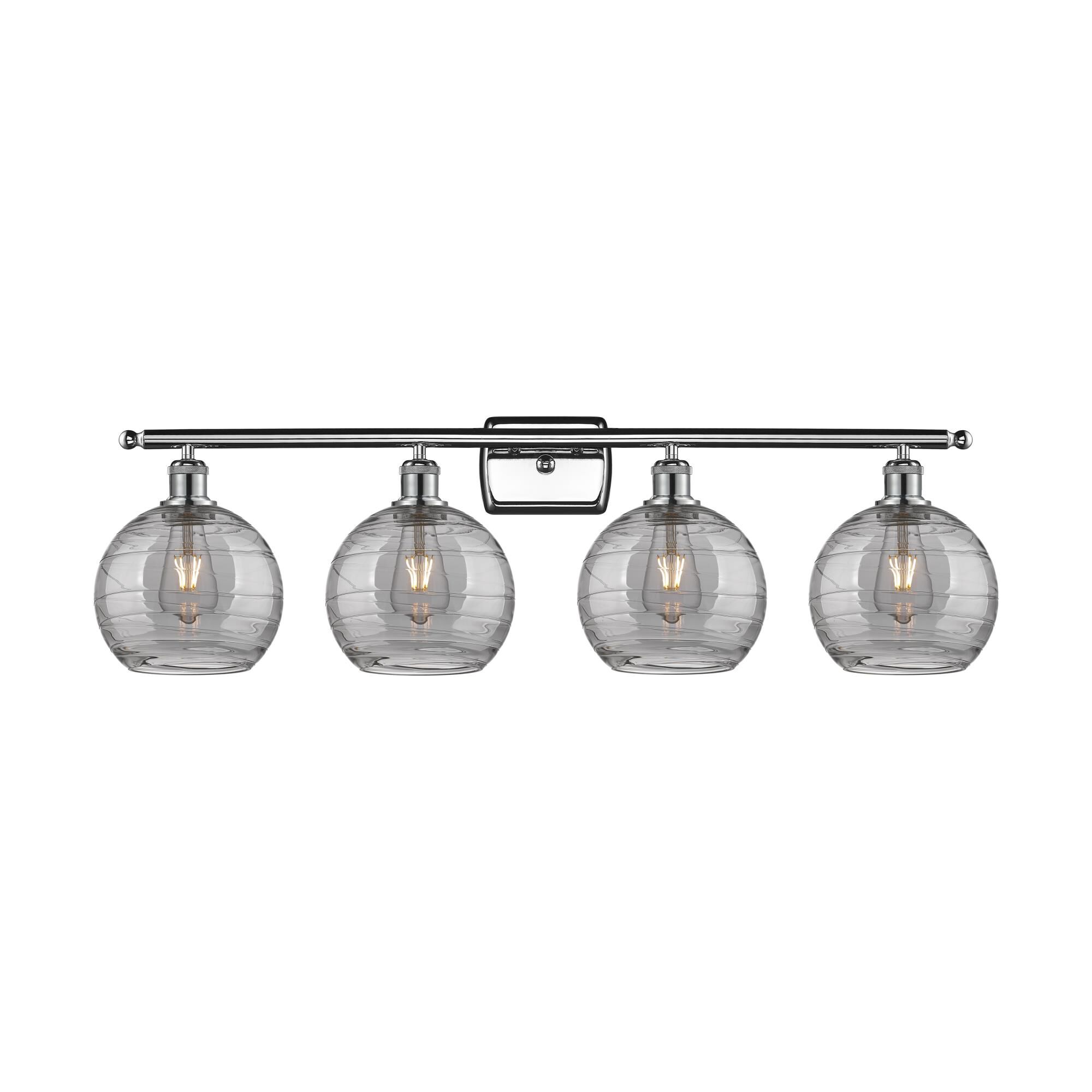 Shown in Polished Chrome finish and Light Smoke Deco Swirl glass