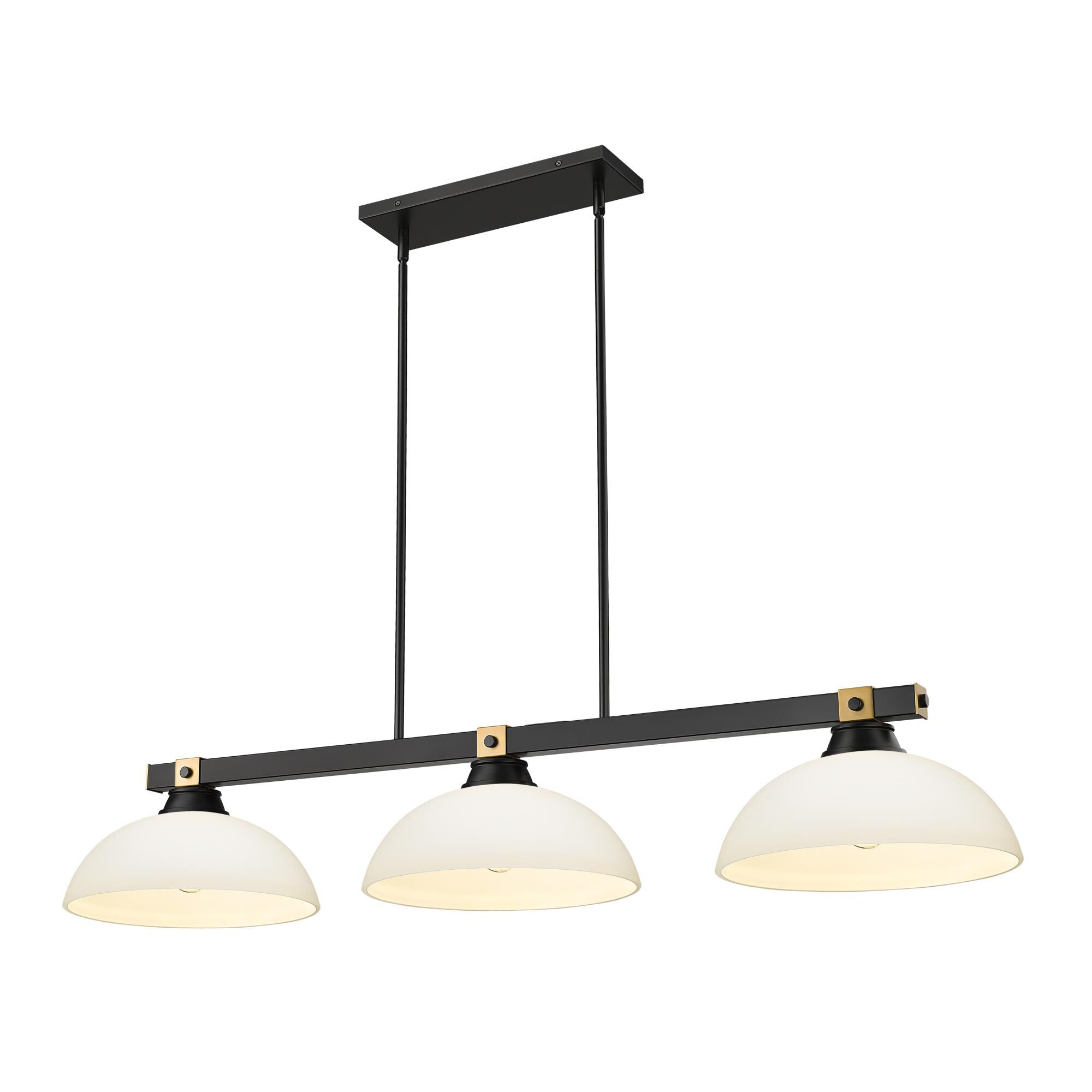 Shown in Matte Black + Rubbed Brass finish and Matte Opal glass and Matte Opal shade