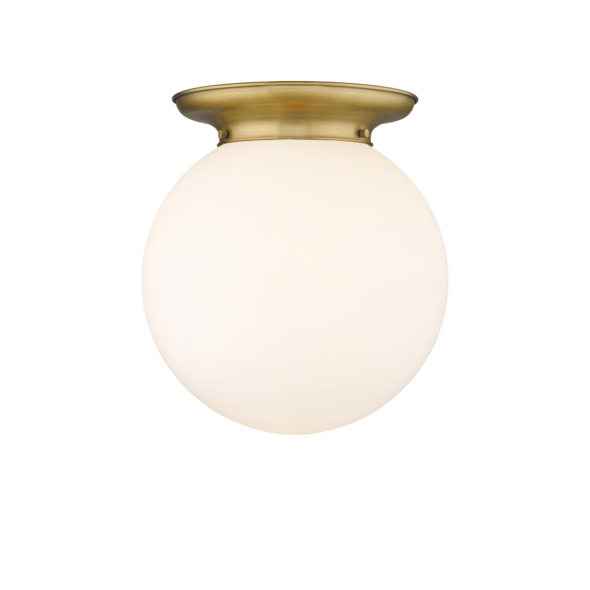 Shown in Brushed Brass finish and Matte White glass