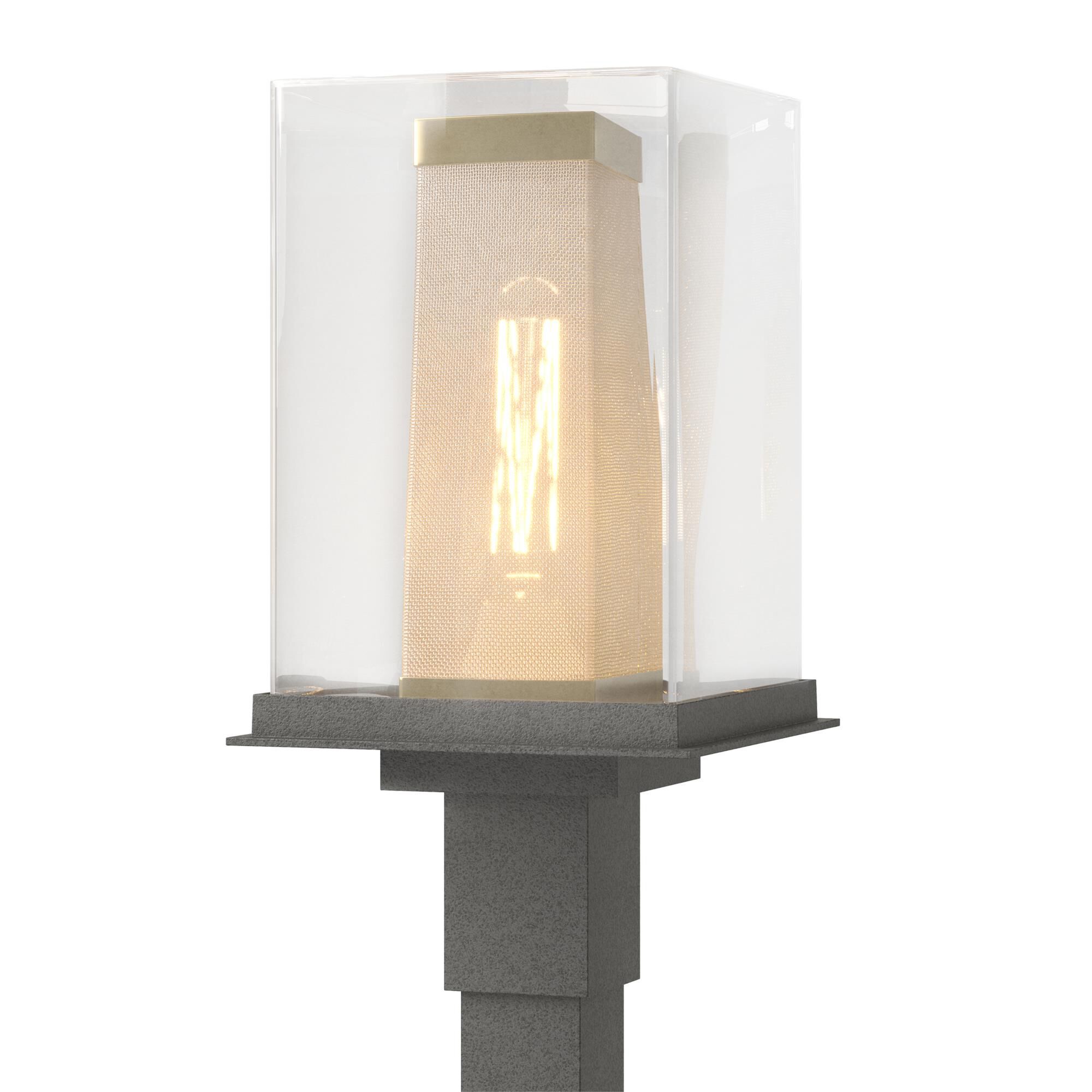 Shown in Coastal Natural Iron finish and Clear glass and Coastal Gold accent