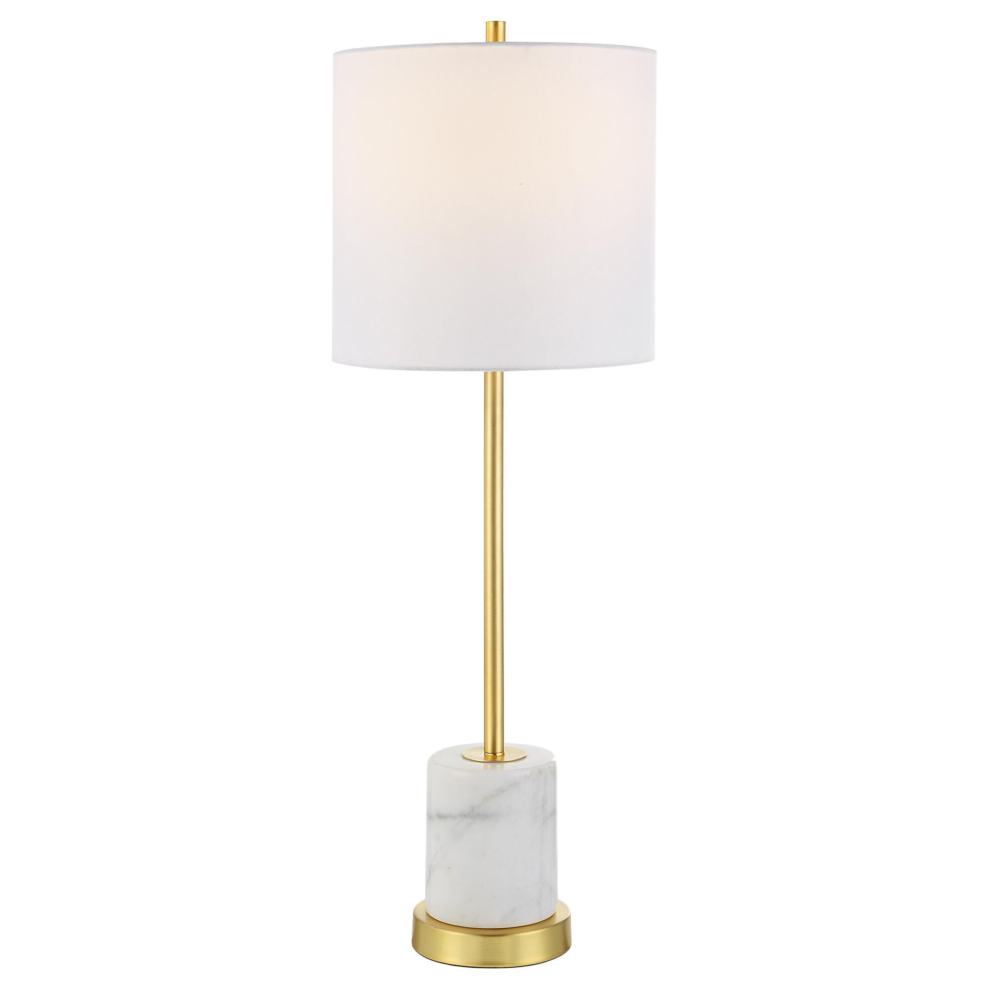 Shown in Brushed Gold finish and Round Hardback Drum shade