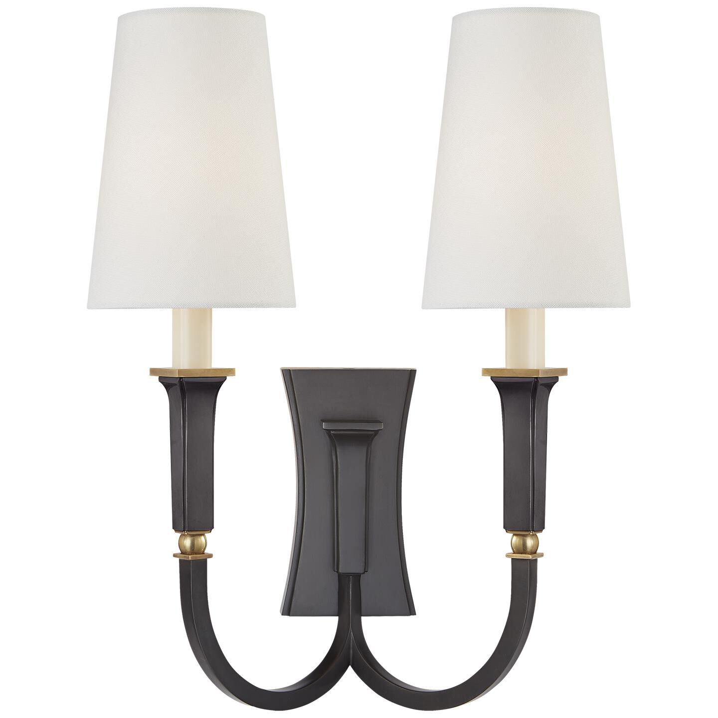 Shown in Bronze With Antique Brass finish and Linen shade