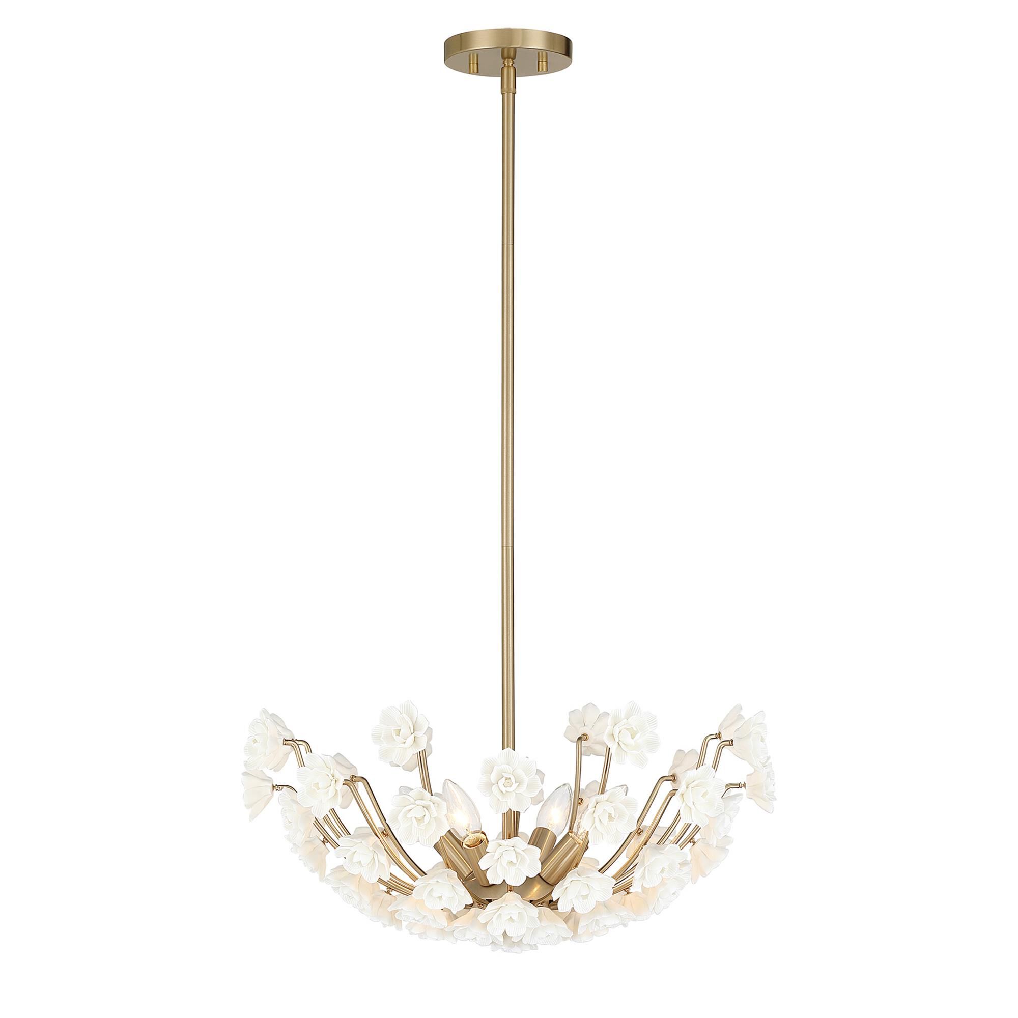 Shown in Noble Brass finish and Ceramic Flowers glass