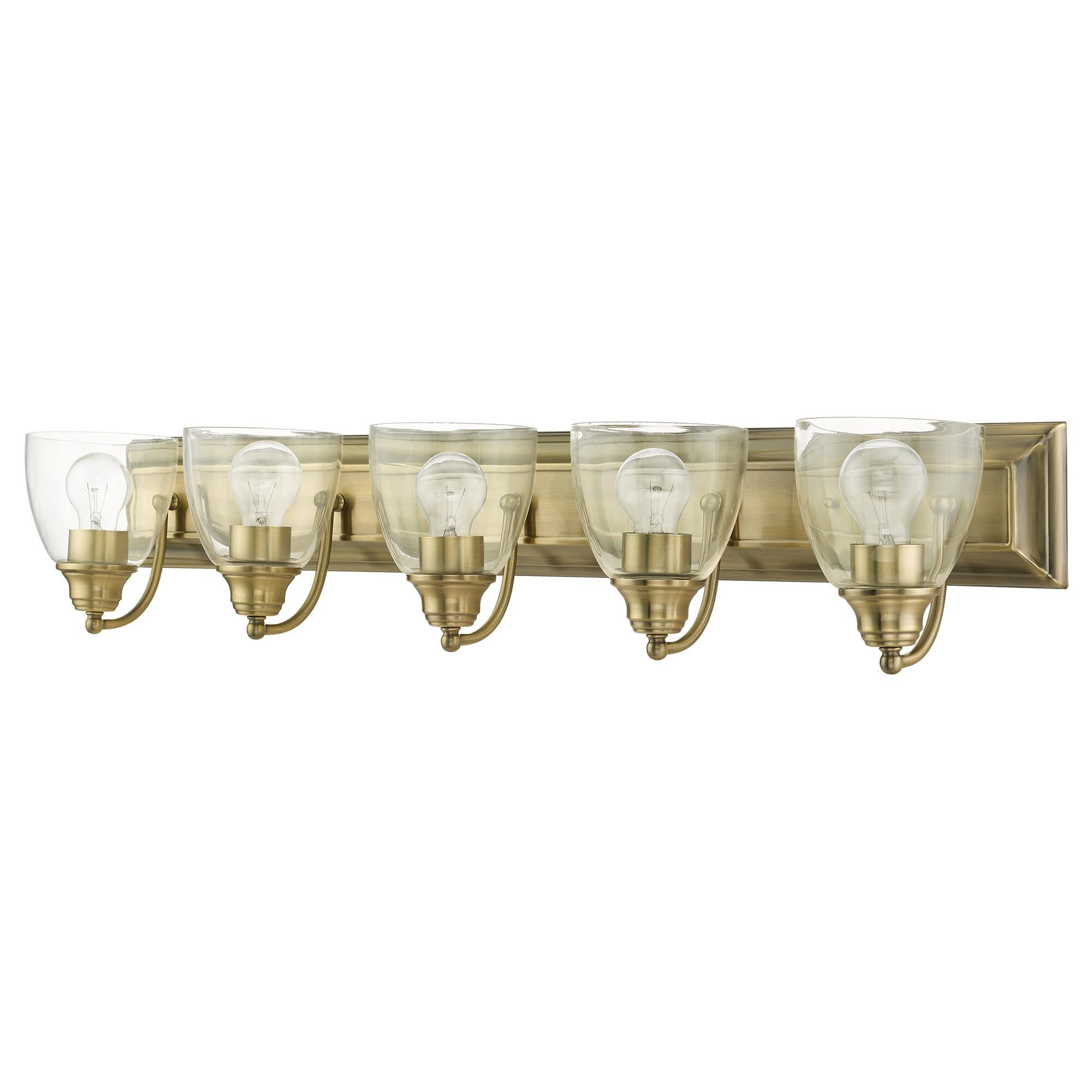 Shown in Antique Brass finish and Hand Blown Clear glass
