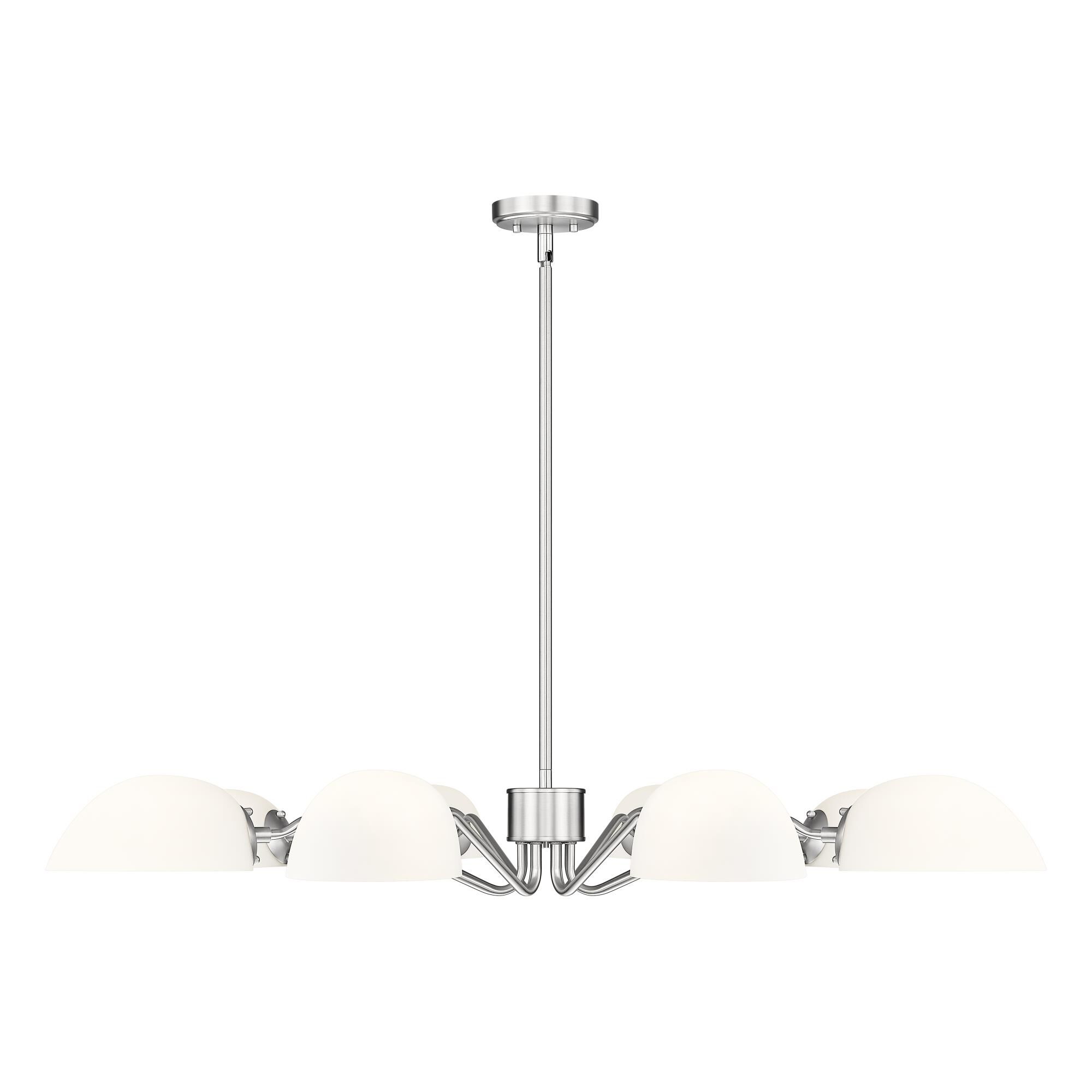 Shown in Brushed Nickel finish and White glass