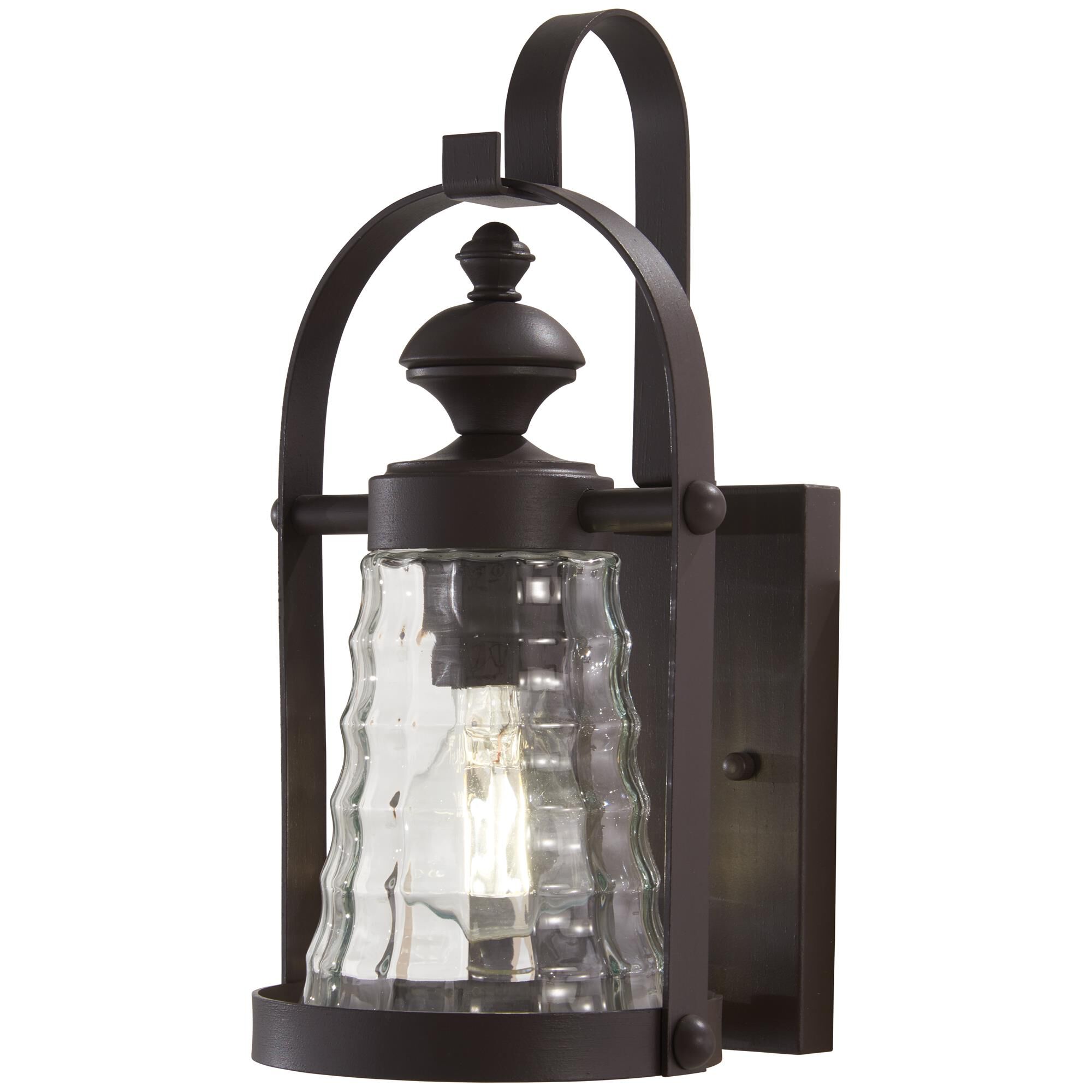 Shown in Dorian Bronze finish and Clear Stripe glass