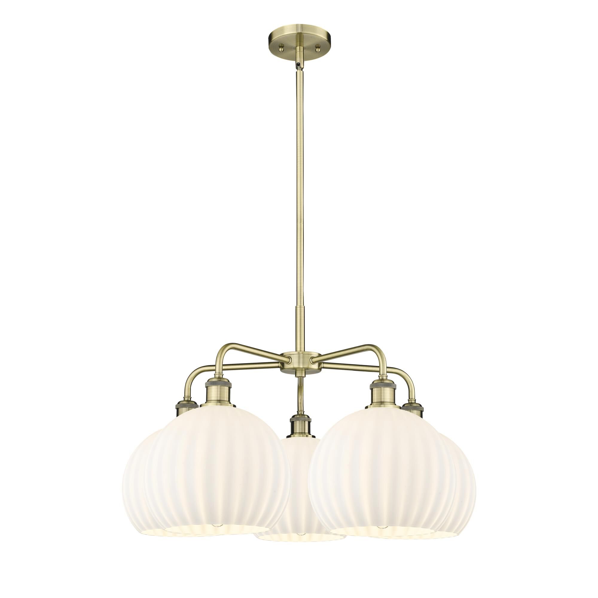 Shown in Antique Brass finish and White Venetian glass