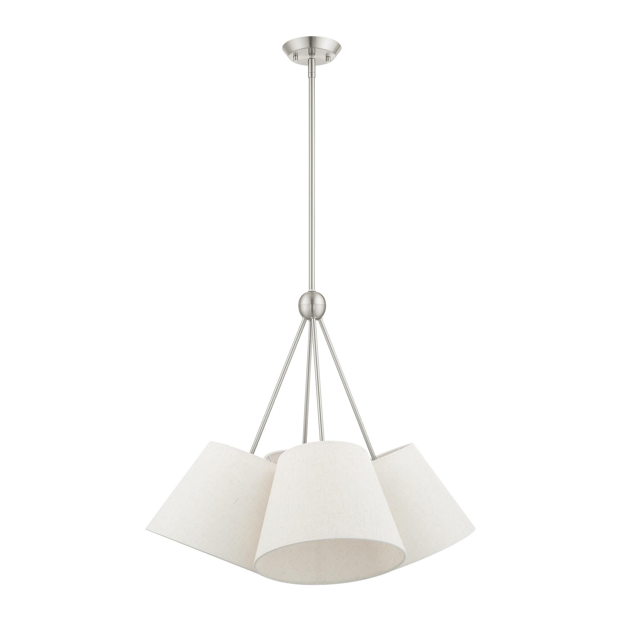 Shown in Brushed Nickel finish and Hand Crafted Oatmeal Fabric Hardback Shade glass and Hand Crafted Oatmeal Fabric Hardback shade