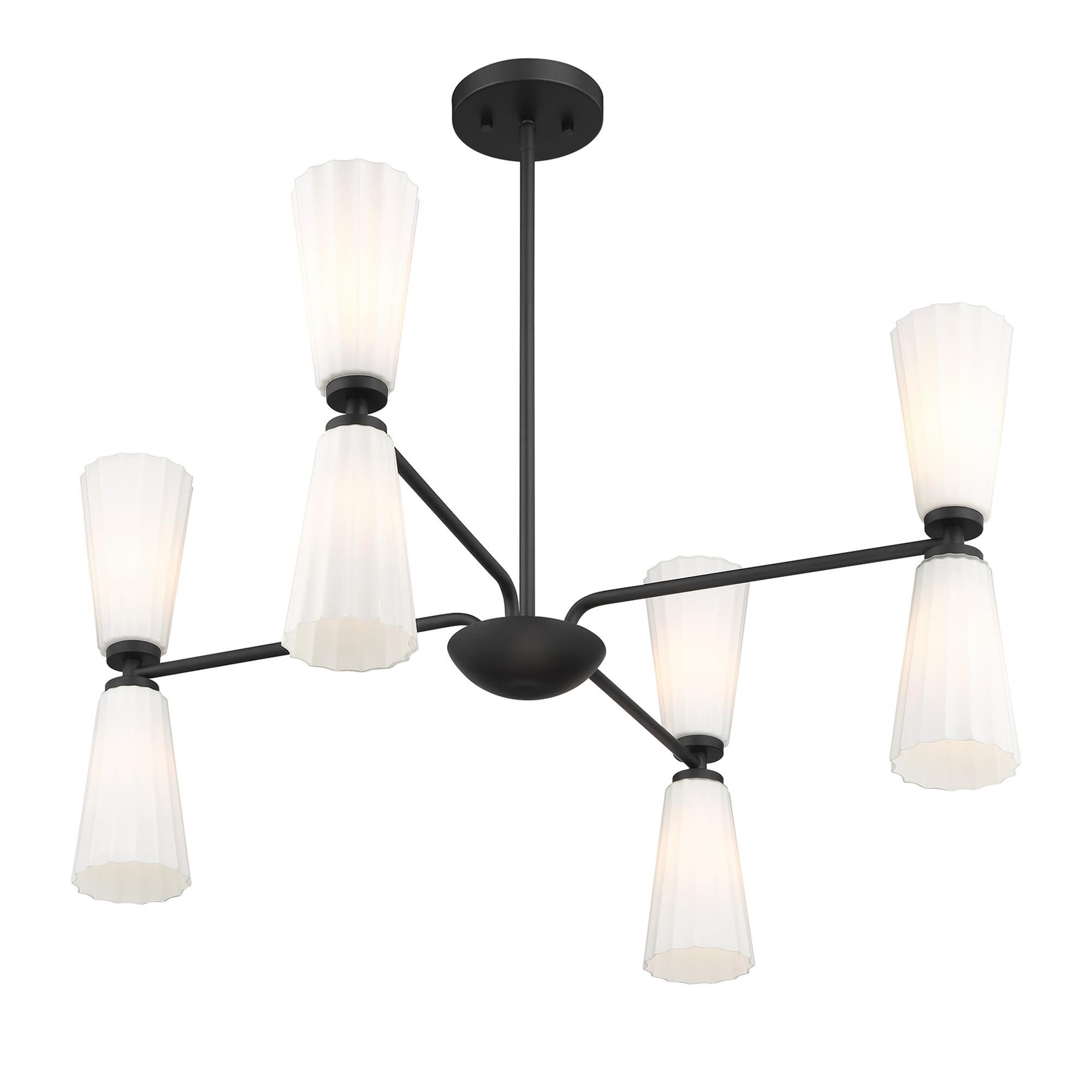 Shown in Matte Black finish and White Fluted glass
