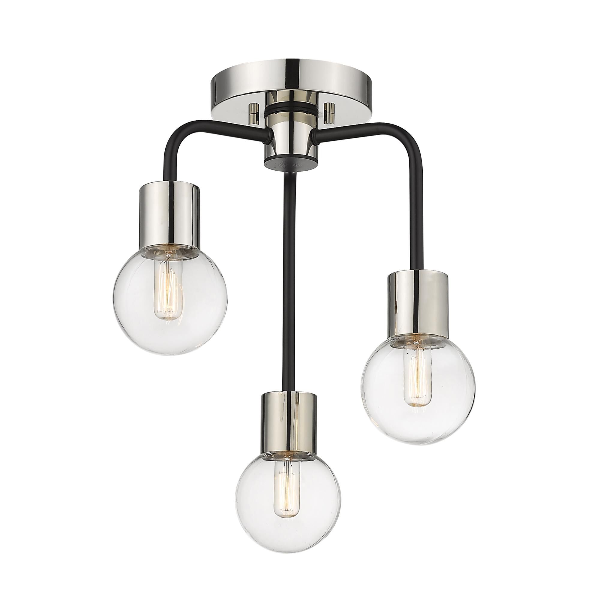 Shown in Matte Black + Polished Nickel finish and Glass shade