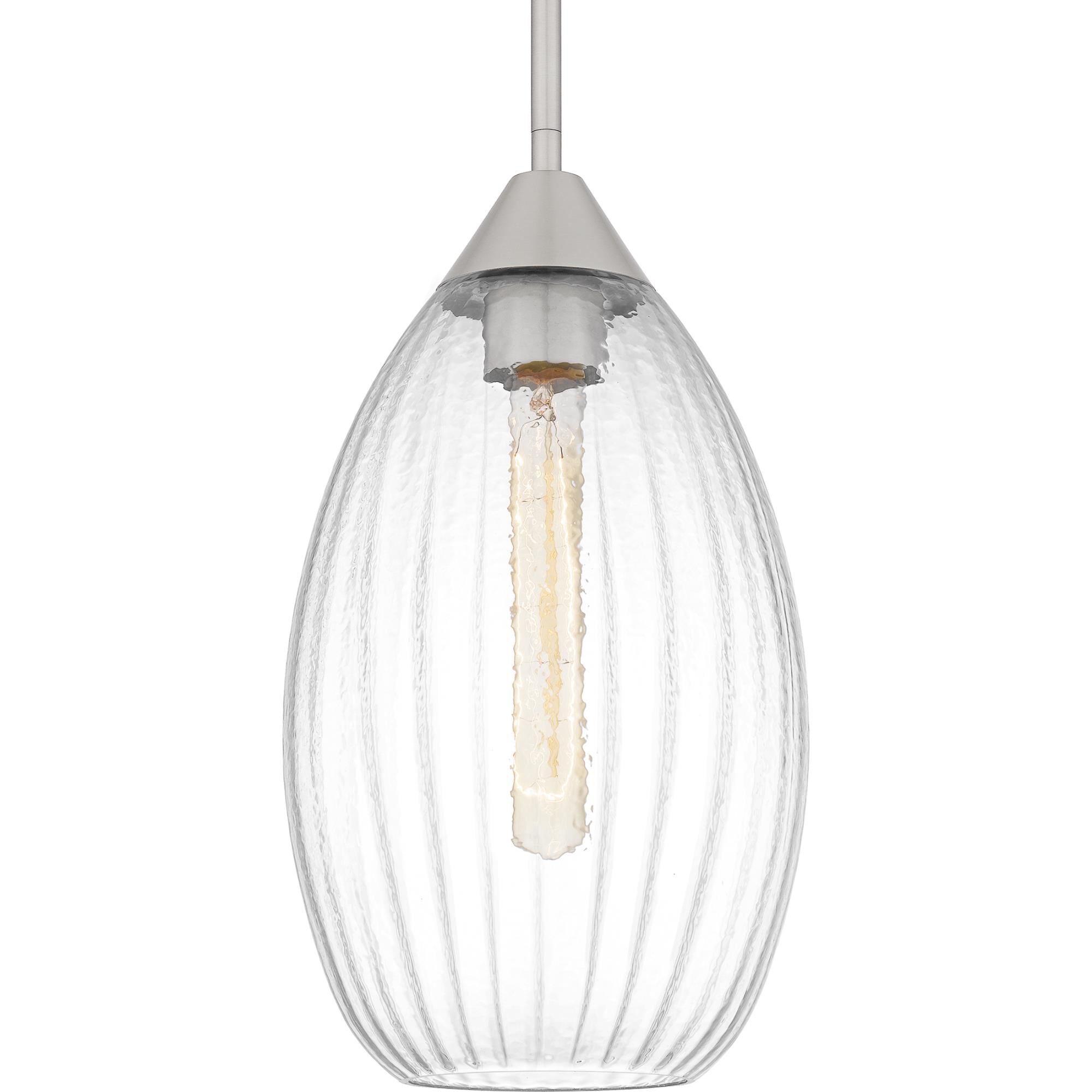 Shown in Brushed Nickel finish and Clear Hammered Ribbed Glass shade