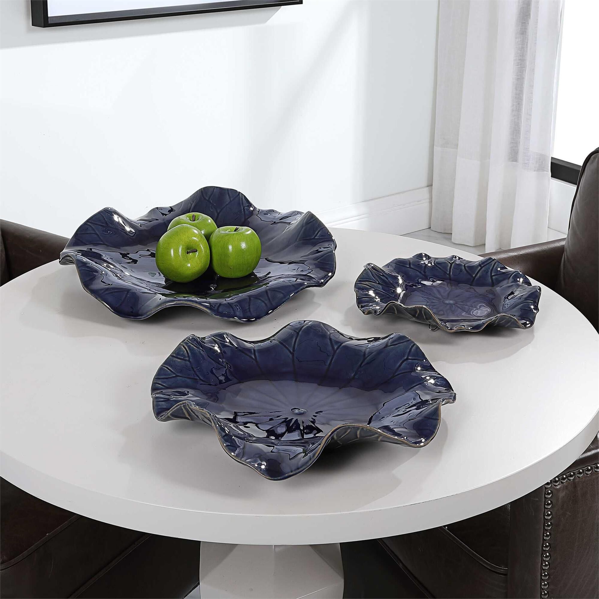 Uttermost Abella Blue Ceramic Wall Decor, S/3 Alternative Wall Art by Uttermost