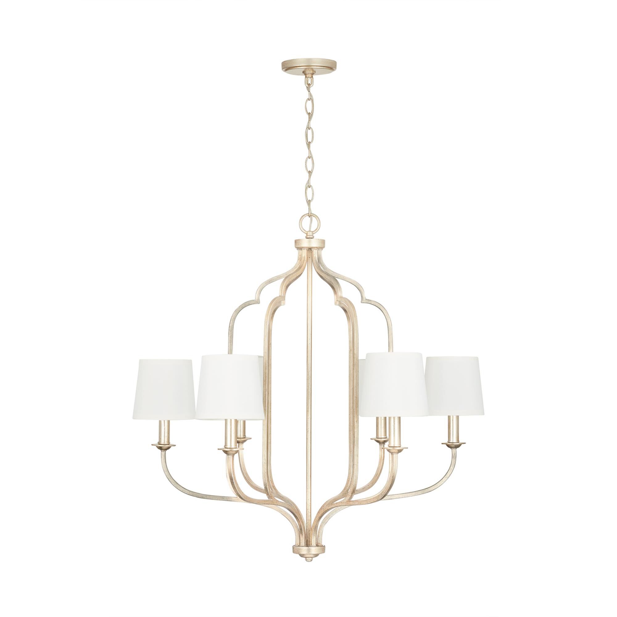Shown in Winter Gold finish and 698 glass and White Stay-Straight Fabric s shade