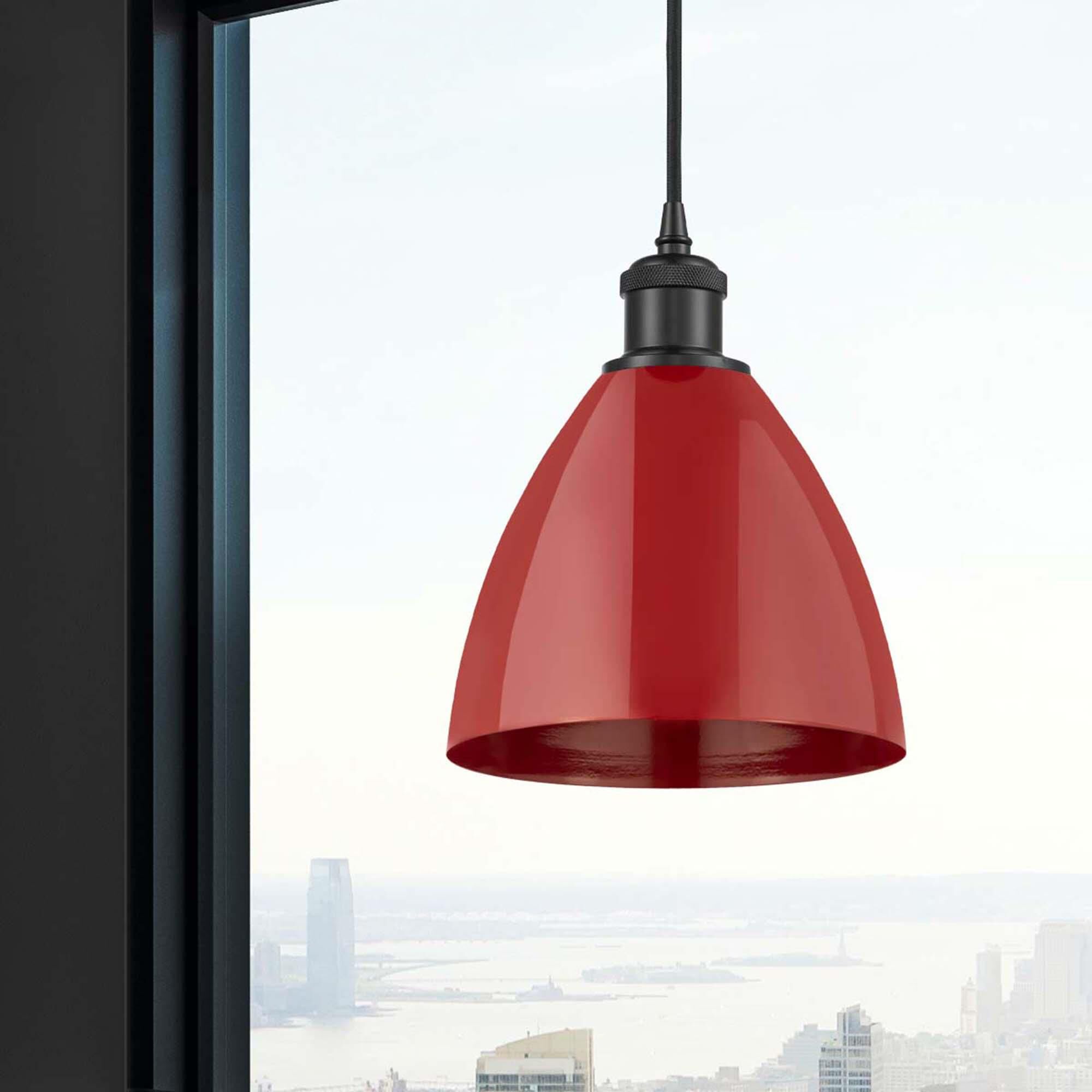 Shown in Matte Black finish and Red Plymouth Dome shade