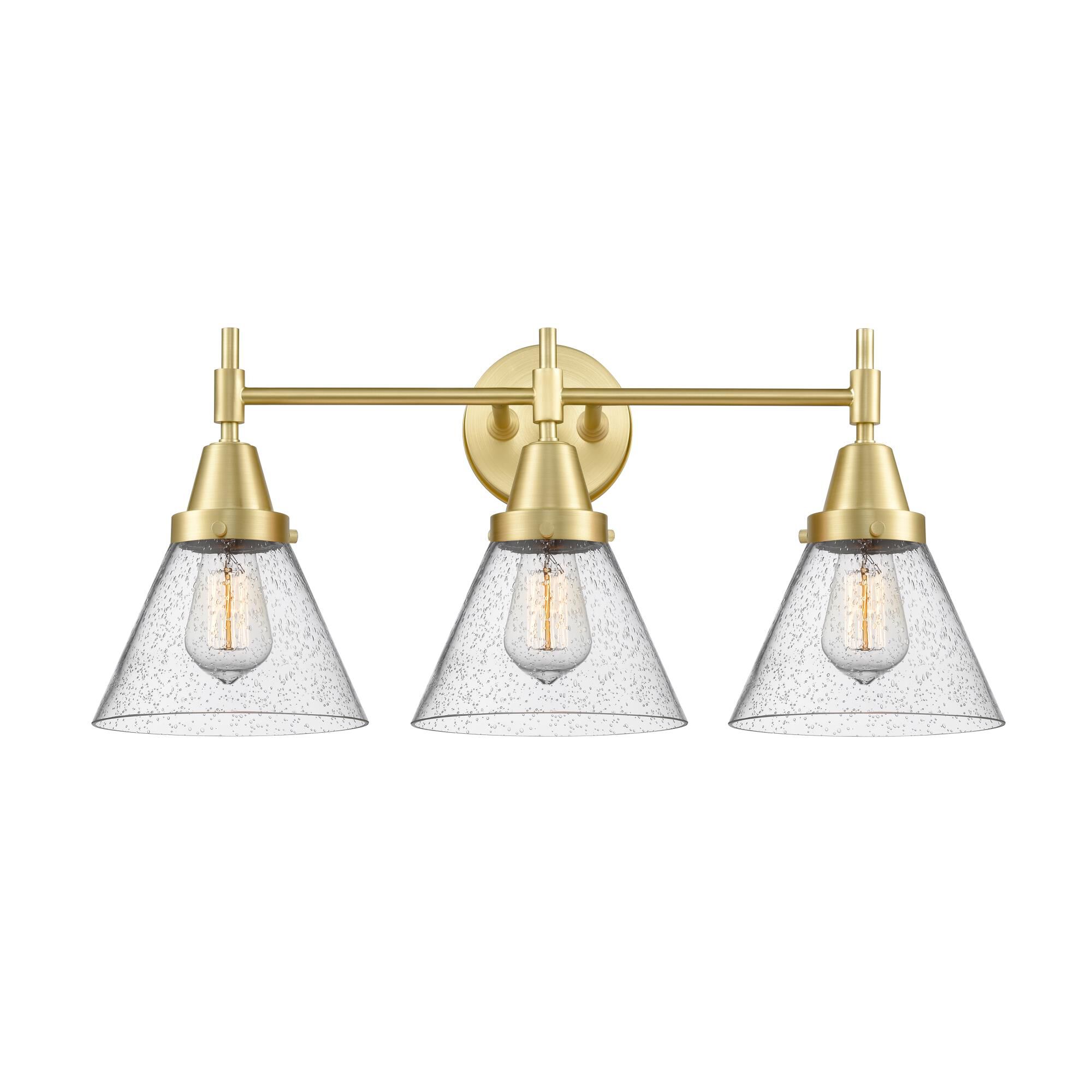 Shown in Satin Brass finish and Seedy Large Cone glass